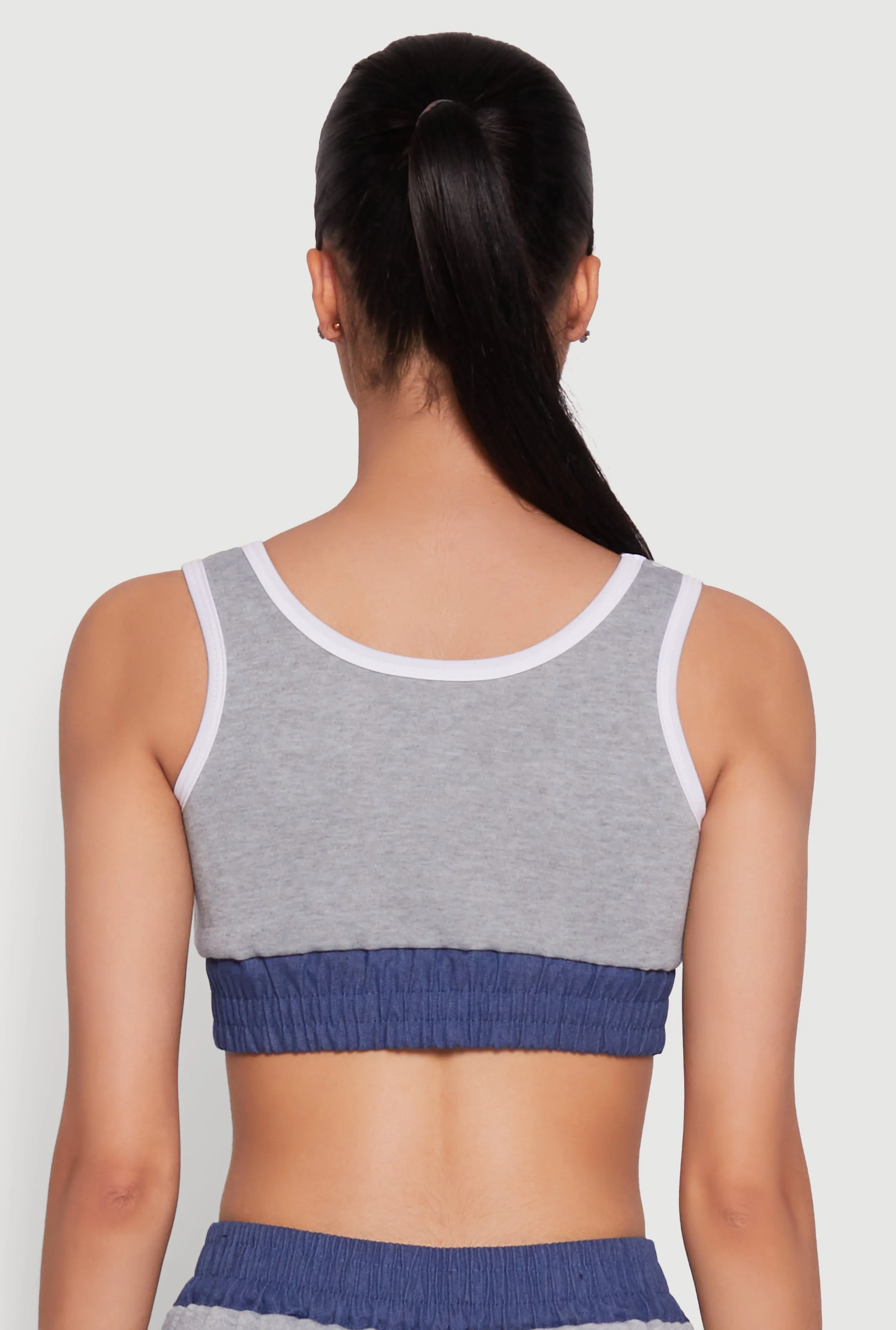 94 Graphic Denim Trim Crop Top