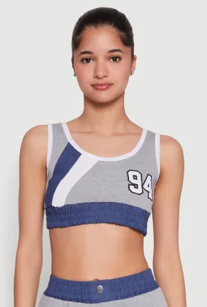 94 Graphic Denim Trim Crop Top