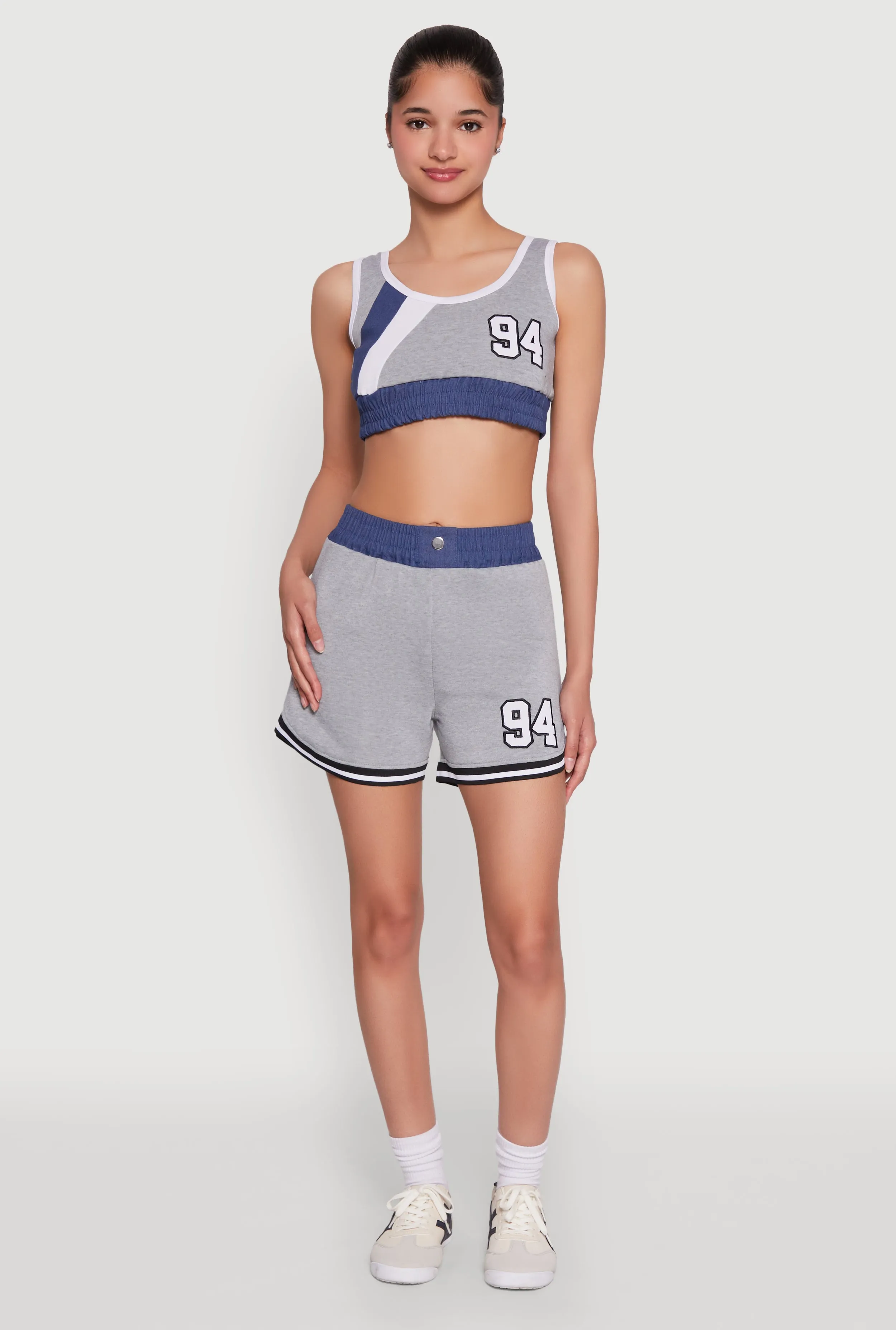 94 Graphic Denim Trim Crop Top