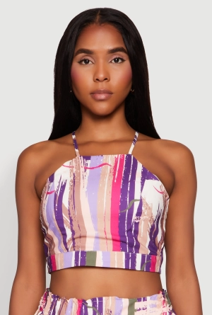 Abstract Brush Stroke Print Crop Top