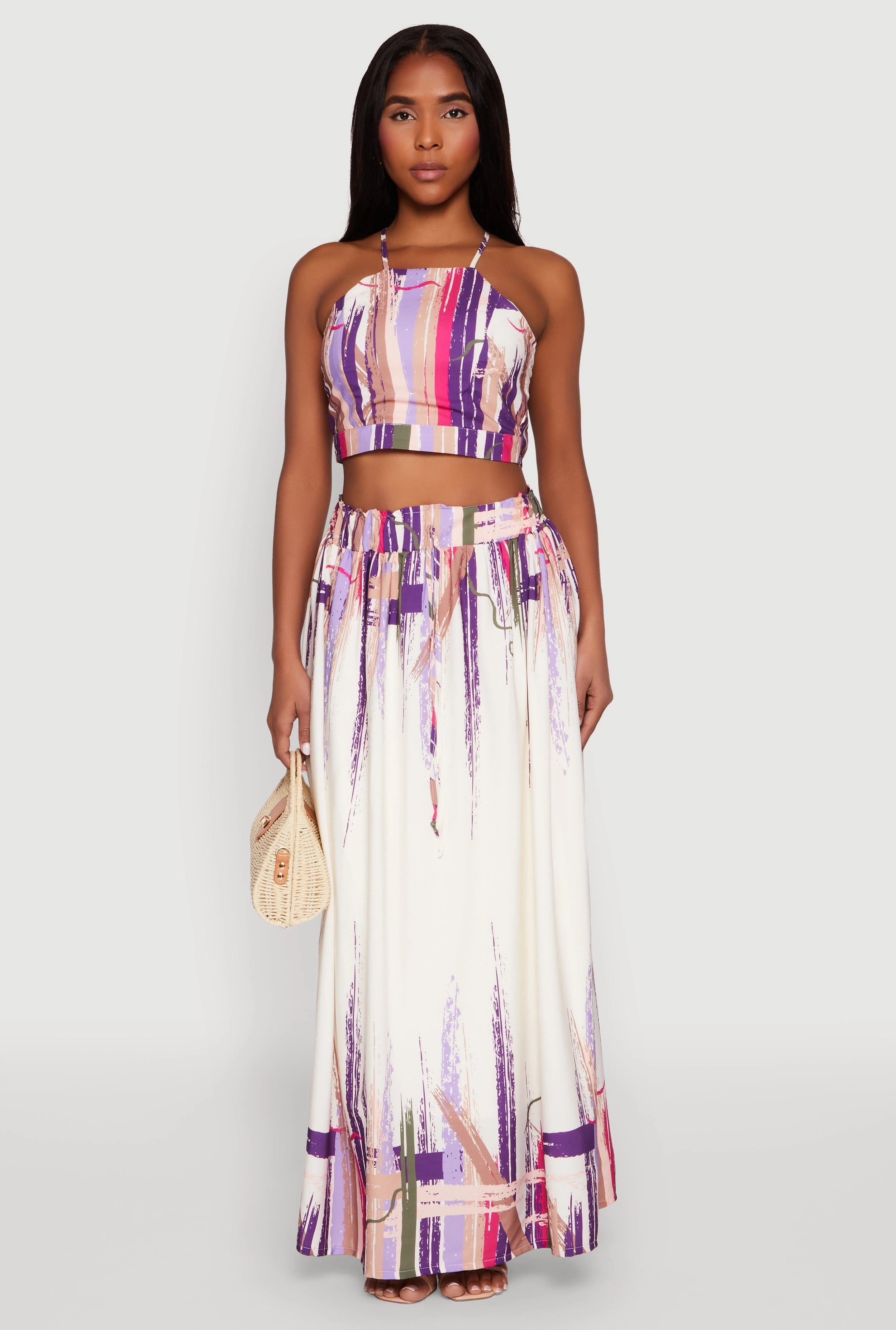 Abstract Brush Stroke Print Crop Top