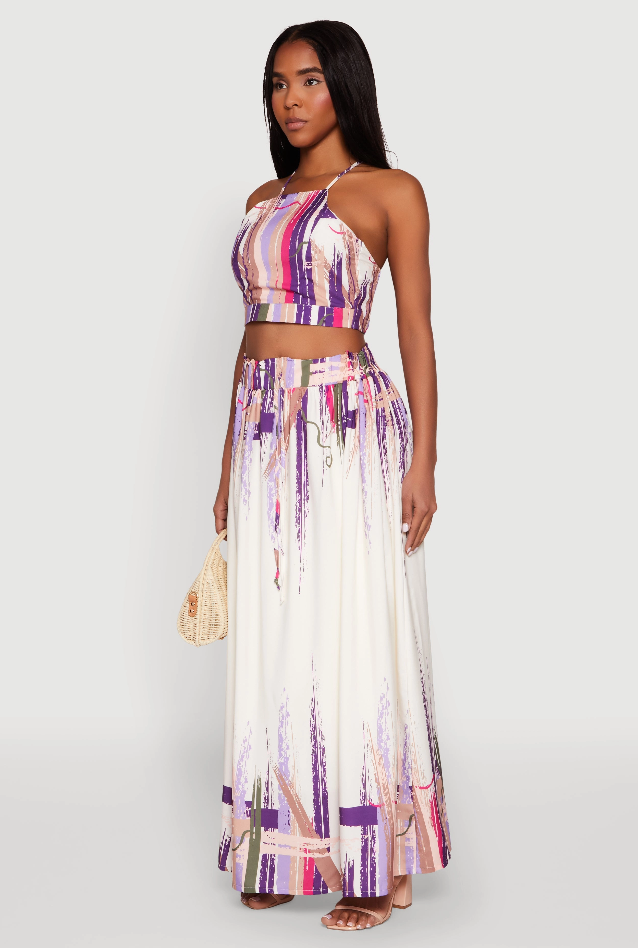 Abstract Brush Stroke Print Crop Top