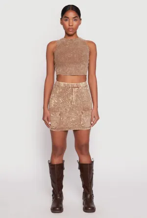 Acid Wash Cargo Pocket Mini Skirt