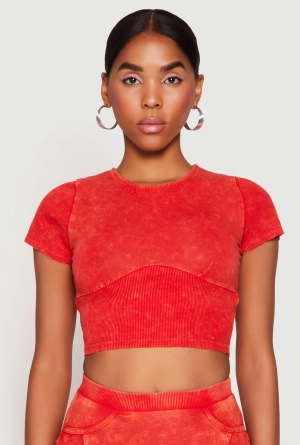 Acid Wash Corset Detail Crop Top
