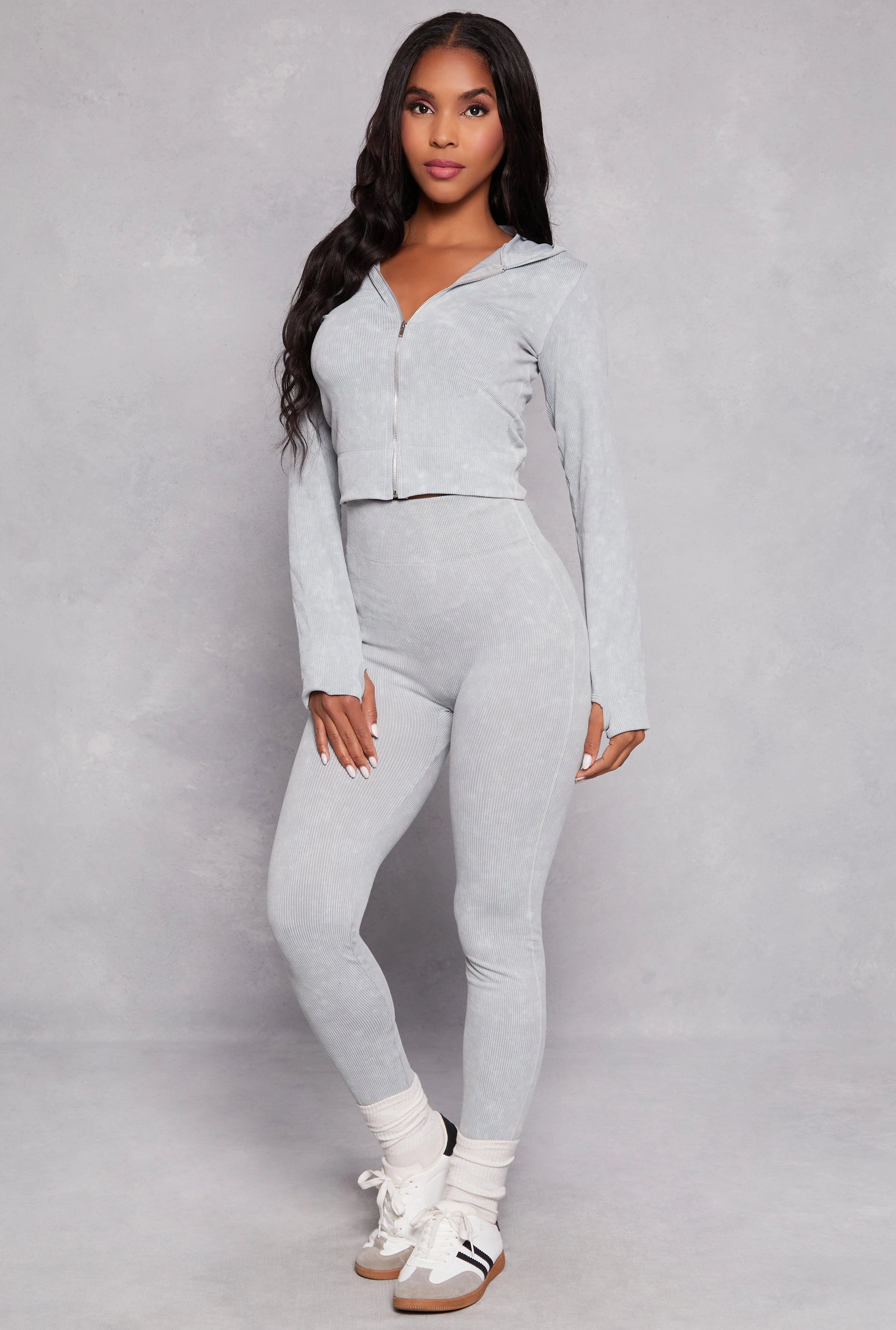 Acid Wash Seamless Zip Front Hoodie