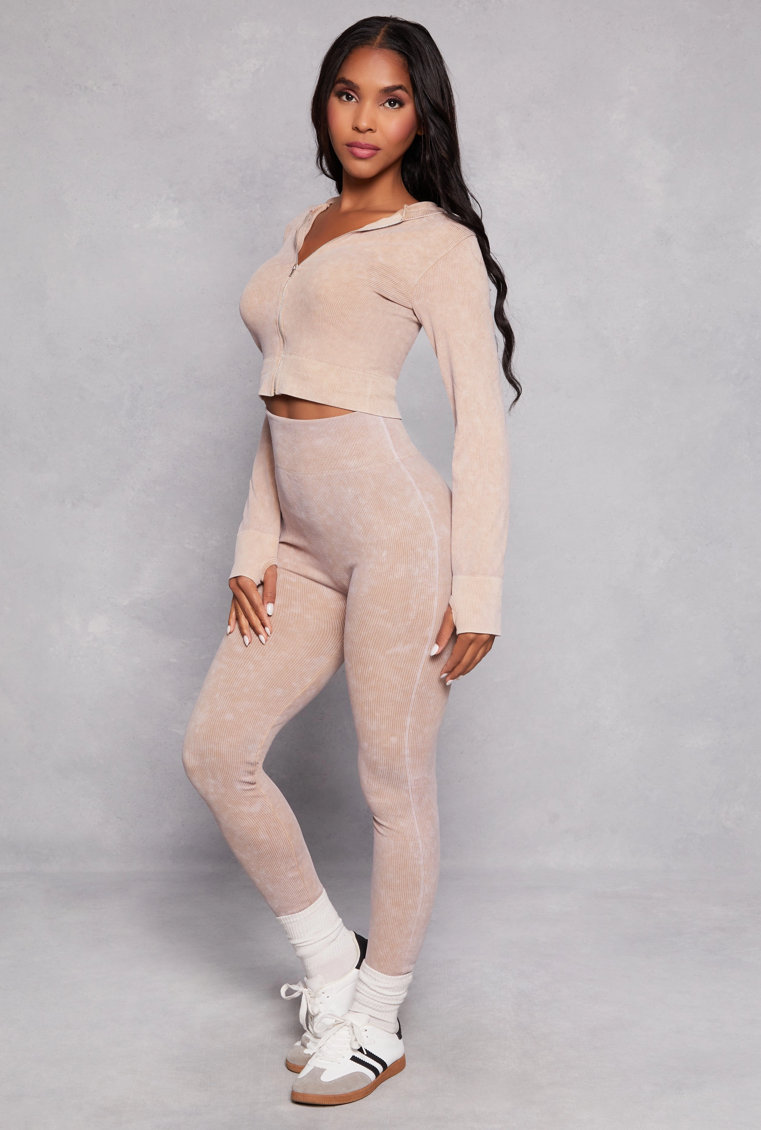 Acid Wash Seamless Zip Front Hoodie