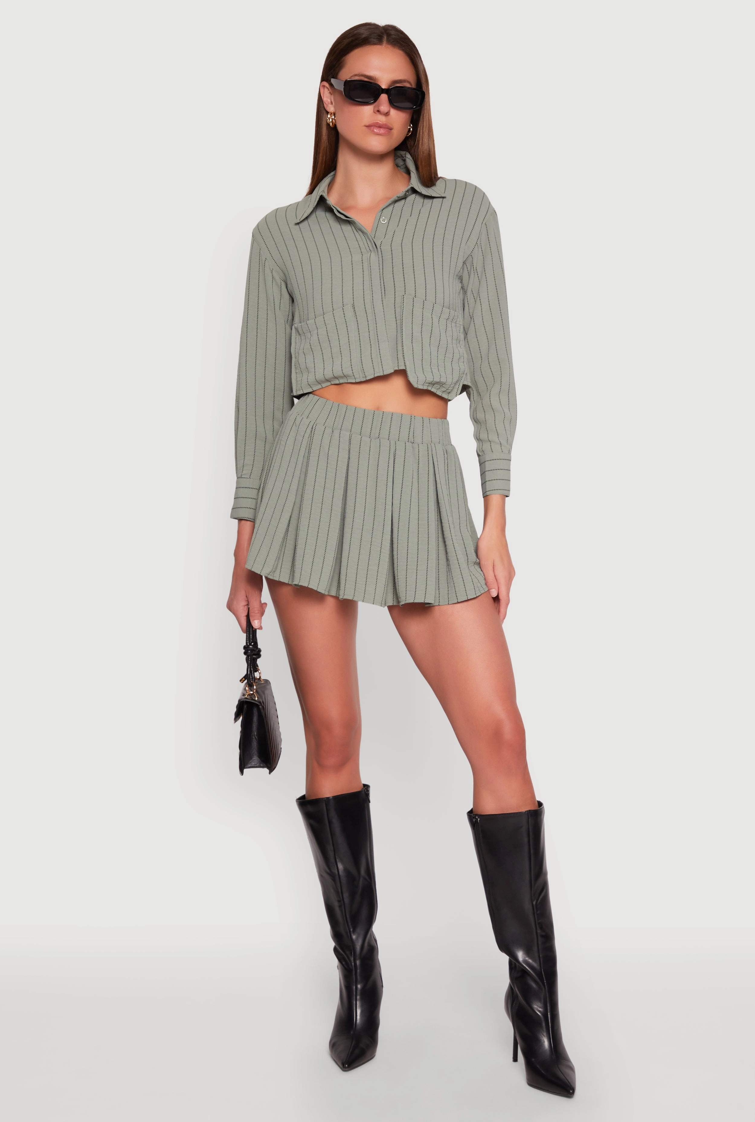 Airy Striped Mini Pleated Skirt