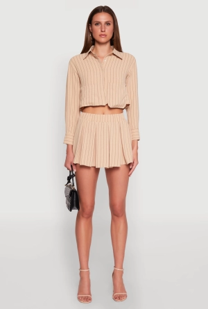 Airy Striped Mini Pleated Skirt