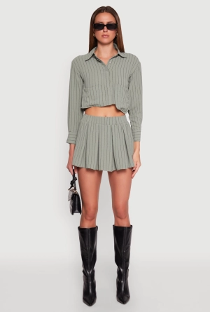 Airy Striped Mini Pleated Skirt