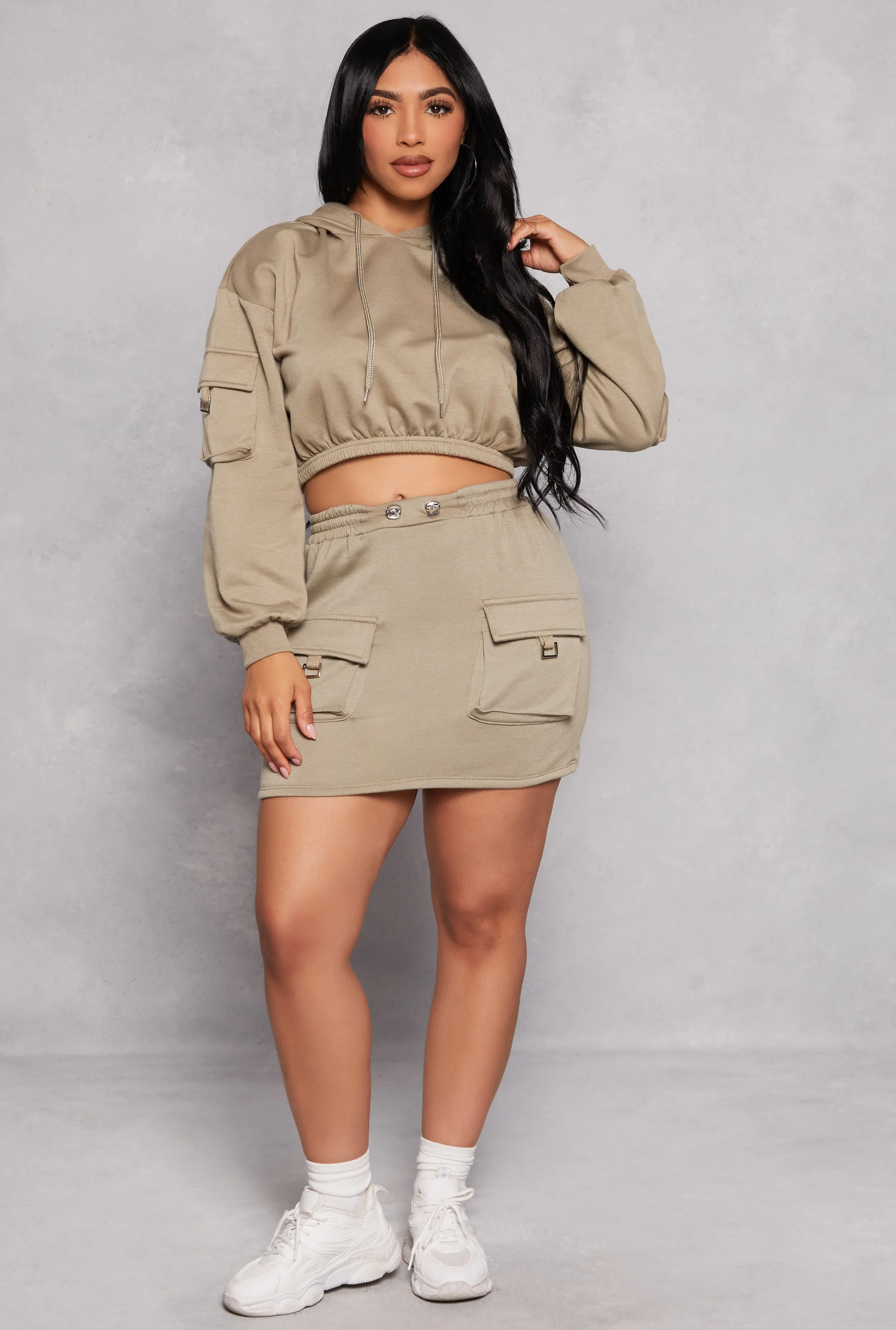 Almost Famous Cargo Pocket Cropped Hoodie