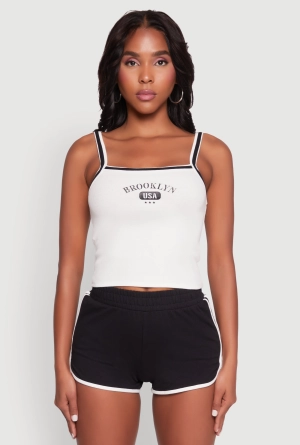 Almost Famous Contrast Trim Graphic Print Crop Cami