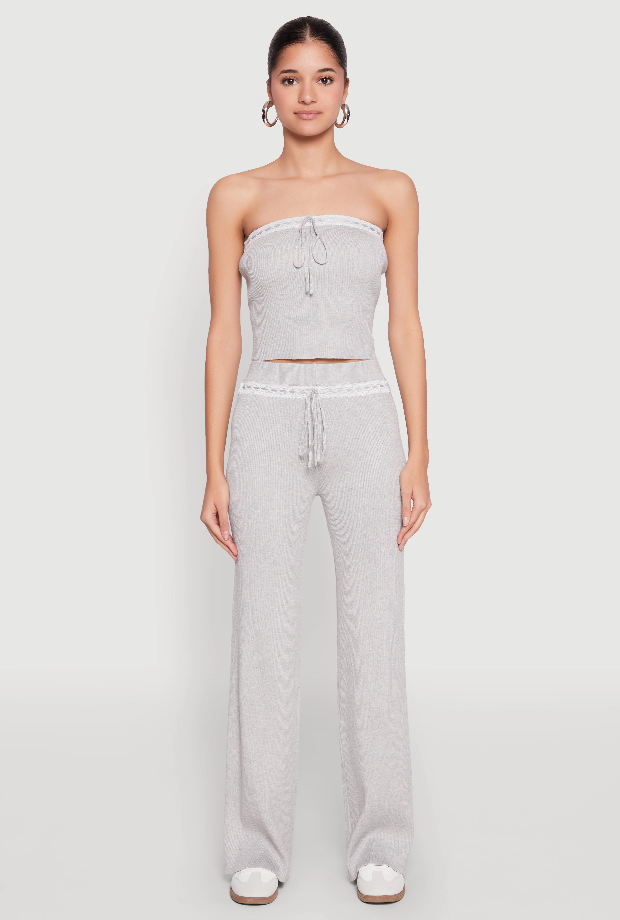 Almost Famous Drawstring Lace Trim Tube Top