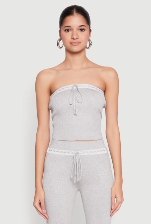 Almost Famous Drawstring Lace Trim Tube Top