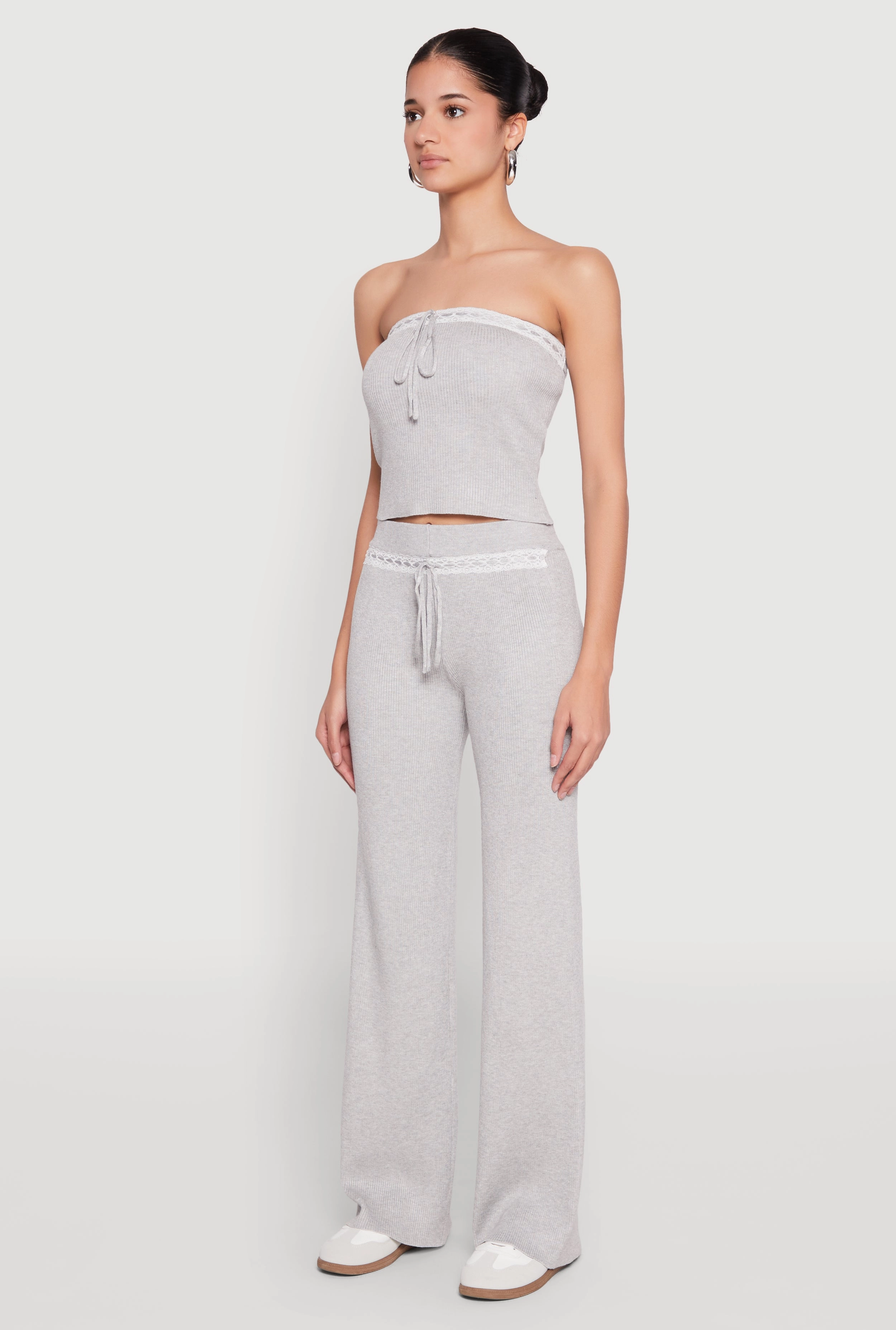 Almost Famous Drawstring Lace Trim Tube Top
