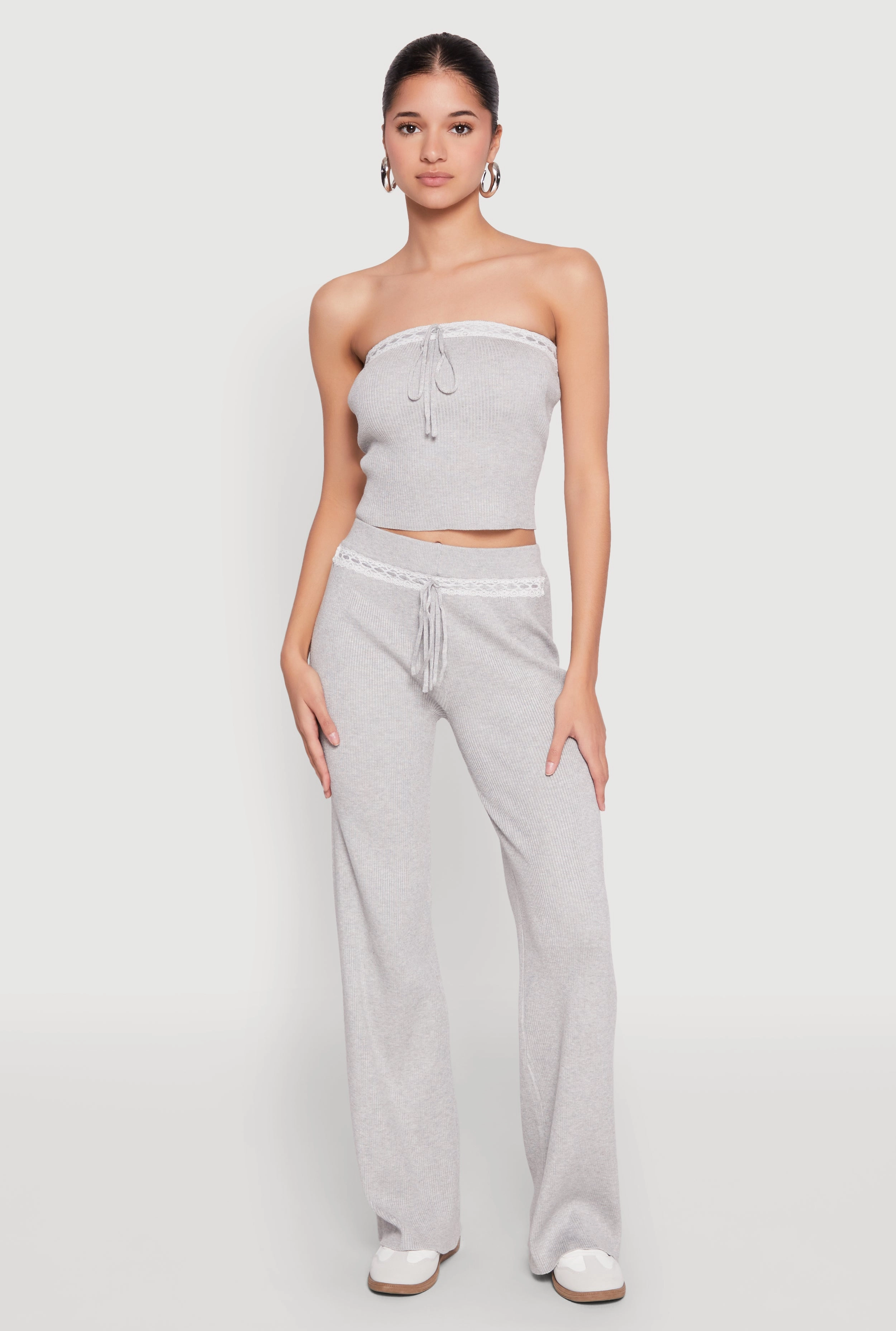 Almost Famous Drawstring Lace Trim Tube Top
