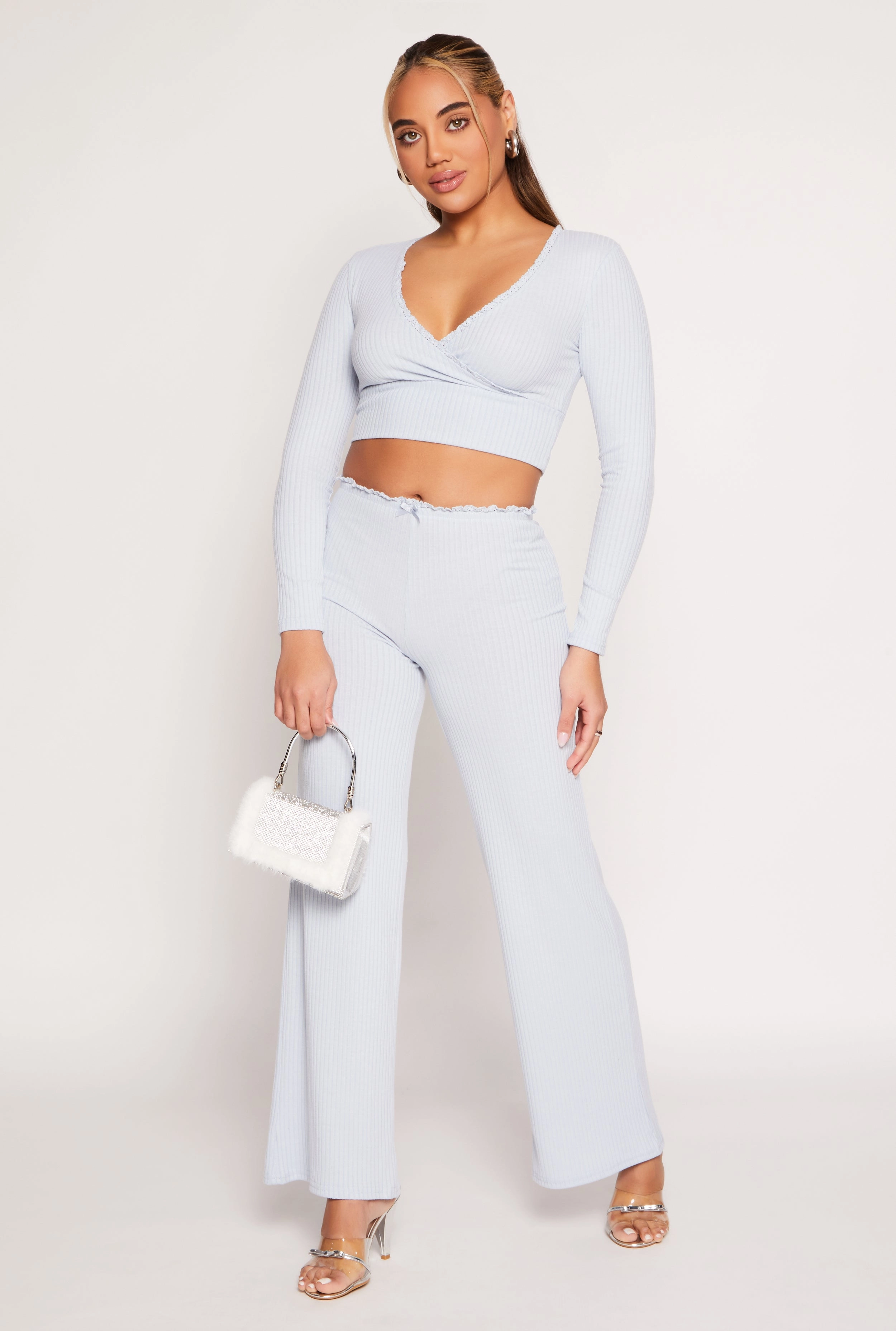 Almost Famous Lace Trim Faux Wrap Crop Top