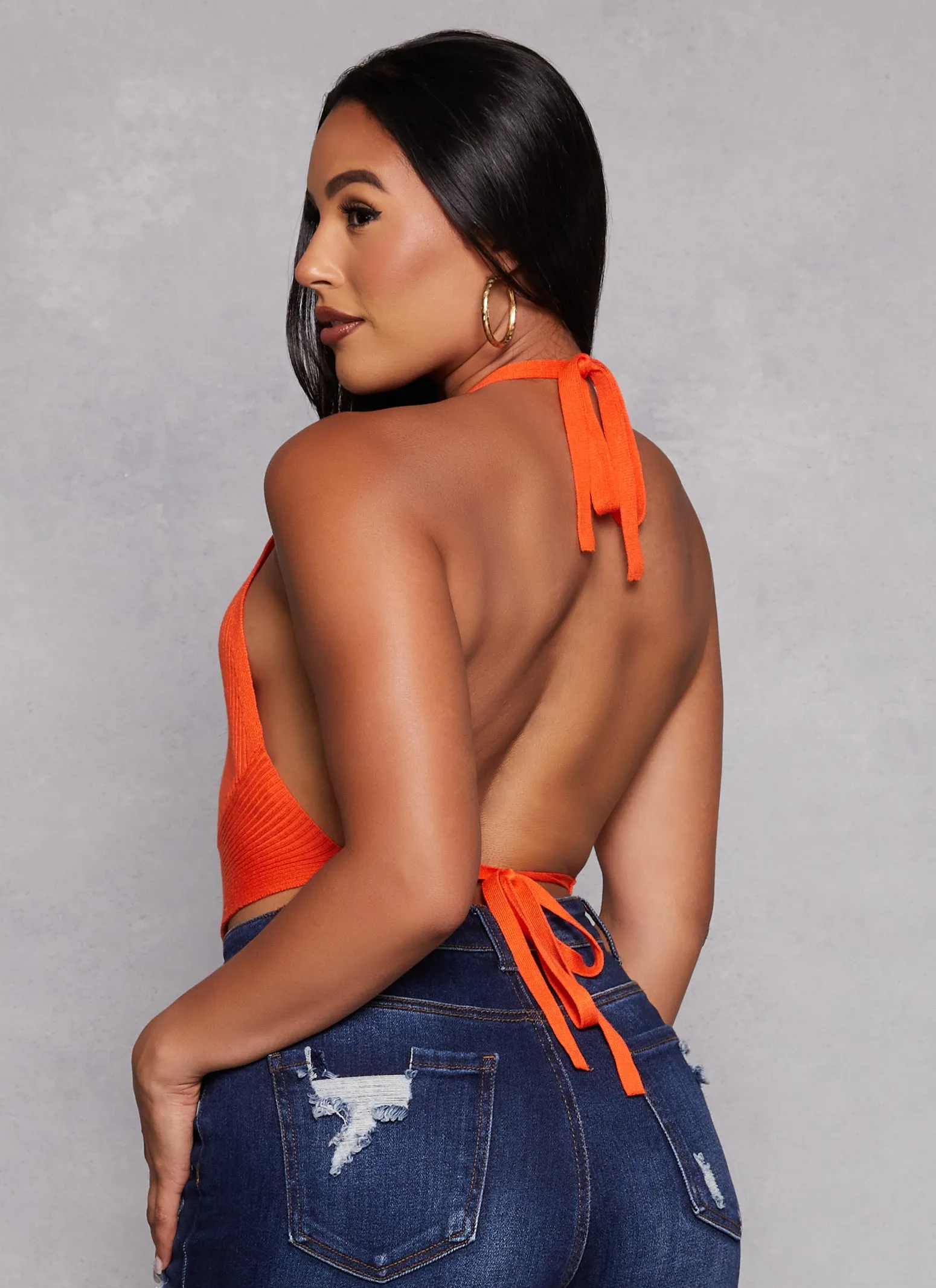 Almost Famous Open Tie Back Halter Neck Top
