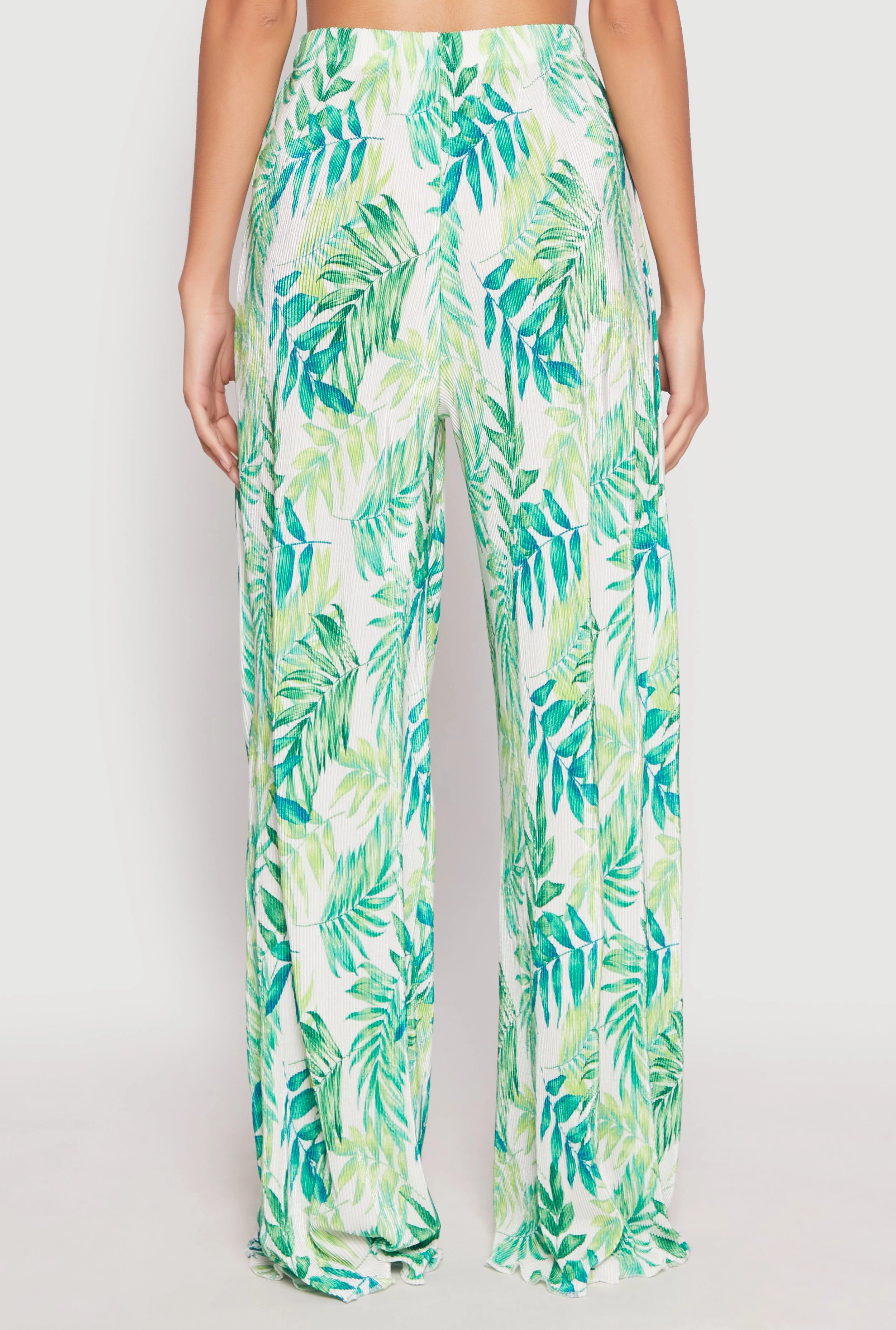 Almost Famous Plisse Tropical Print Palazzo Pants