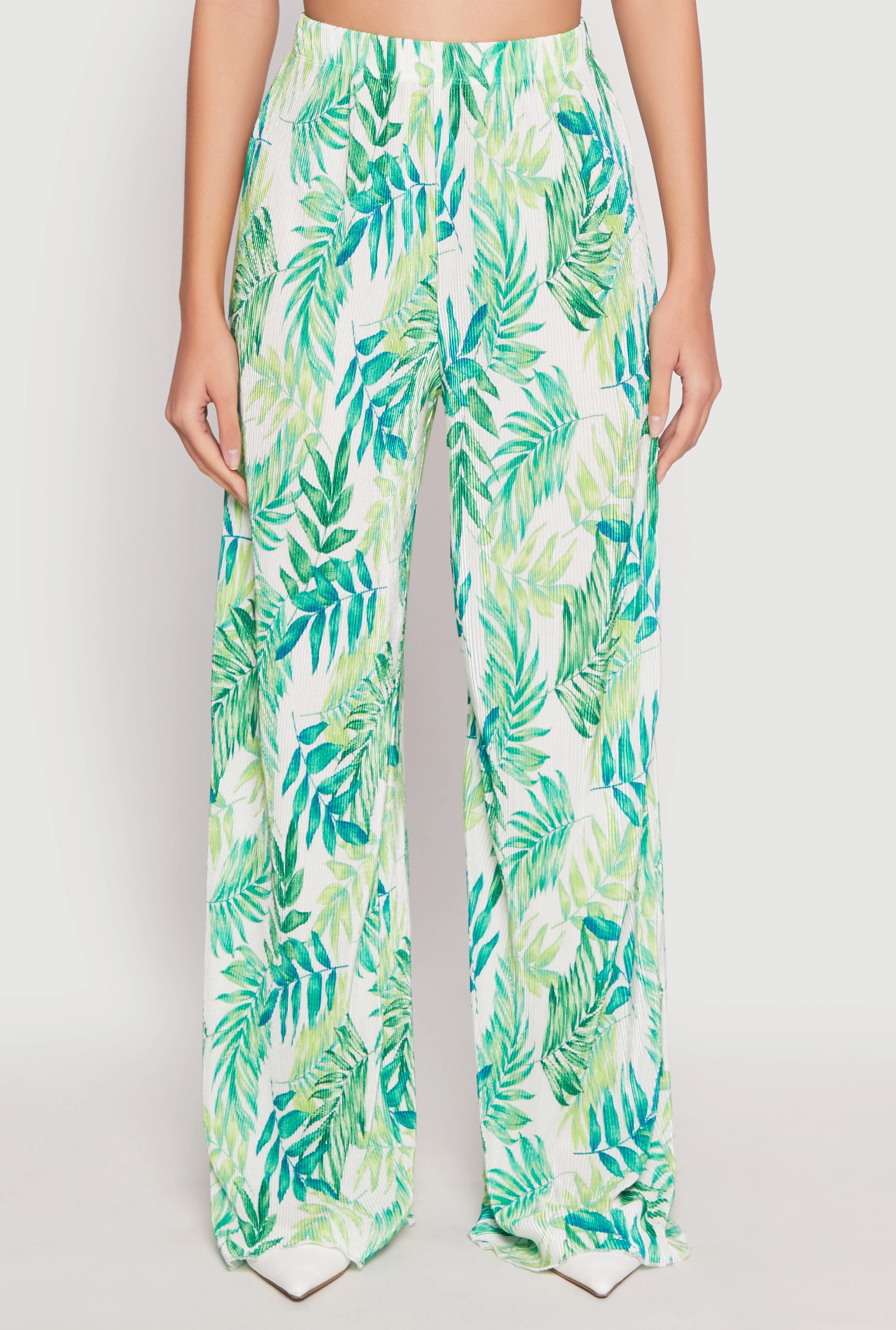 Almost Famous Plisse Tropical Print Palazzo Pants