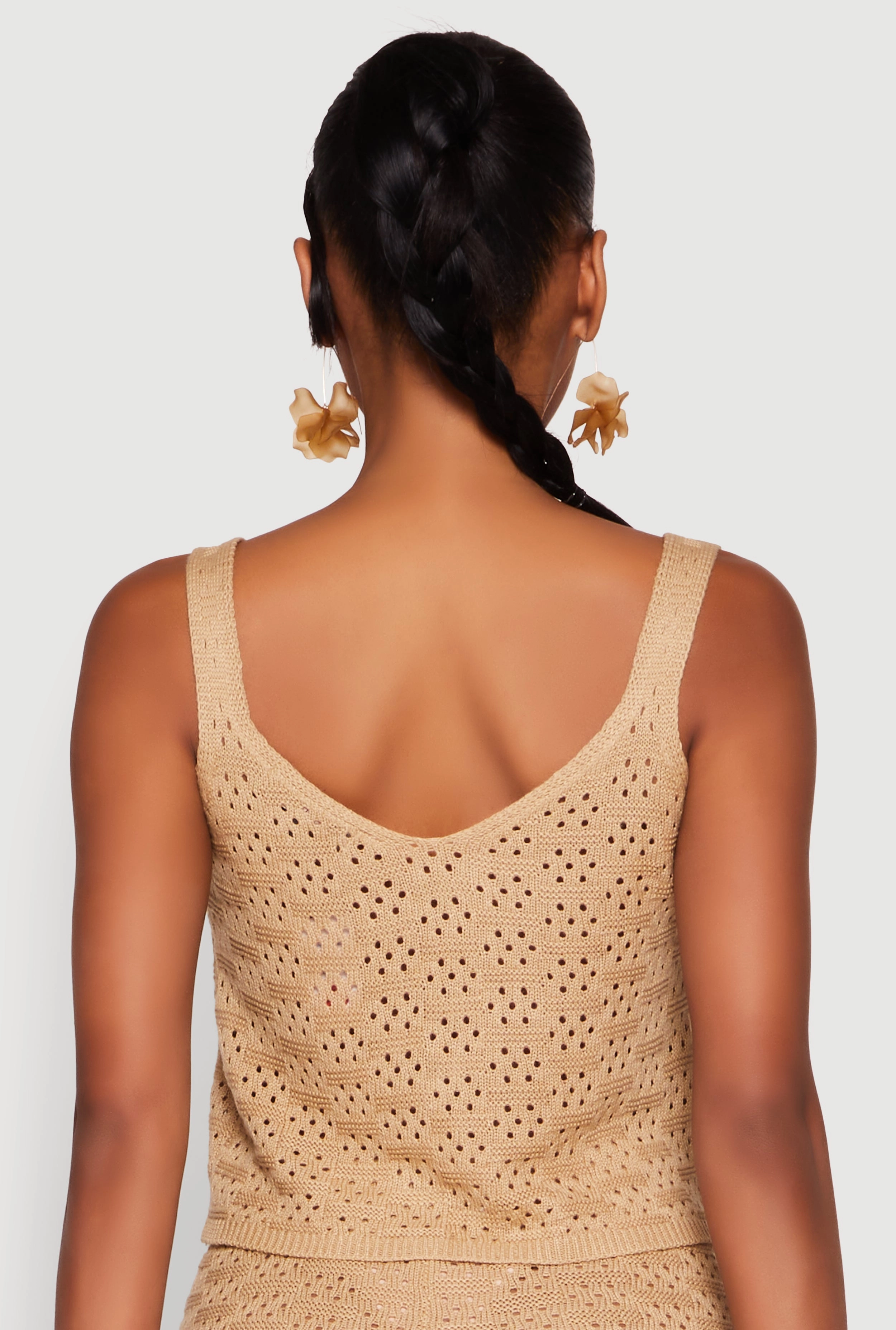 Almost Famous Pointelle Crochet Tie Front Top