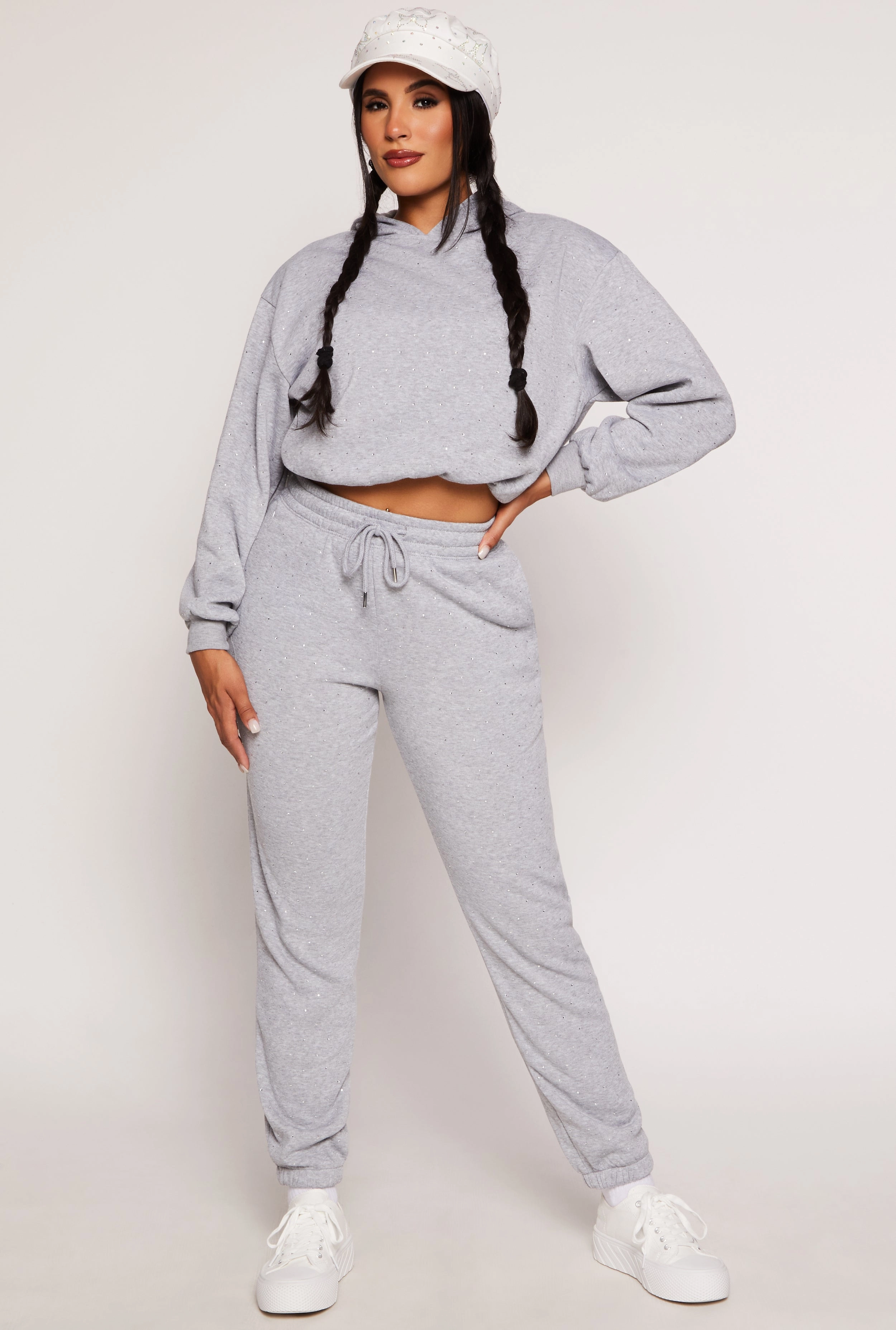 Almost Famous Rhinestone Bubble Hem Hoodie