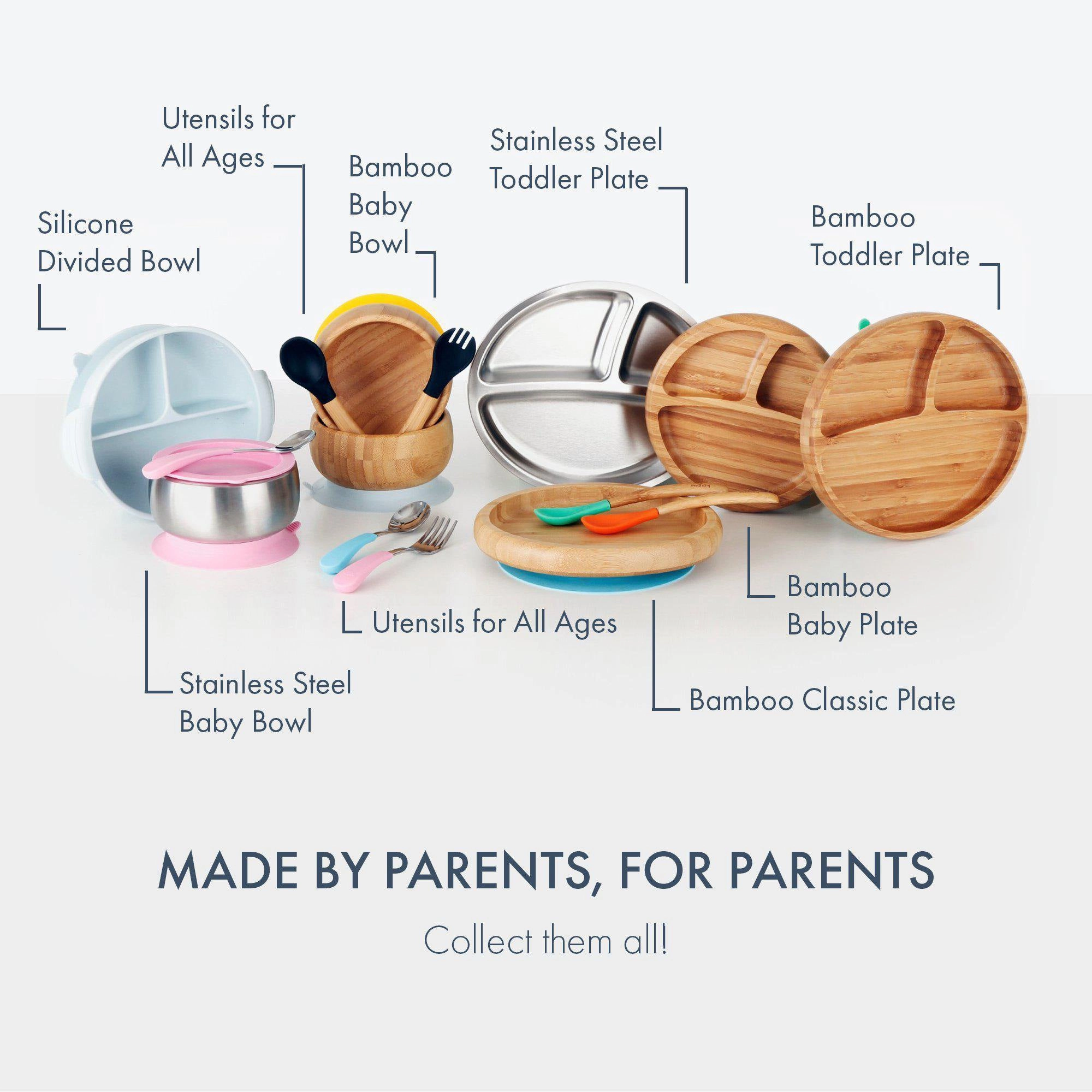 Avanchy Bamboo Suction Toddler Plate   Spoon - Blue