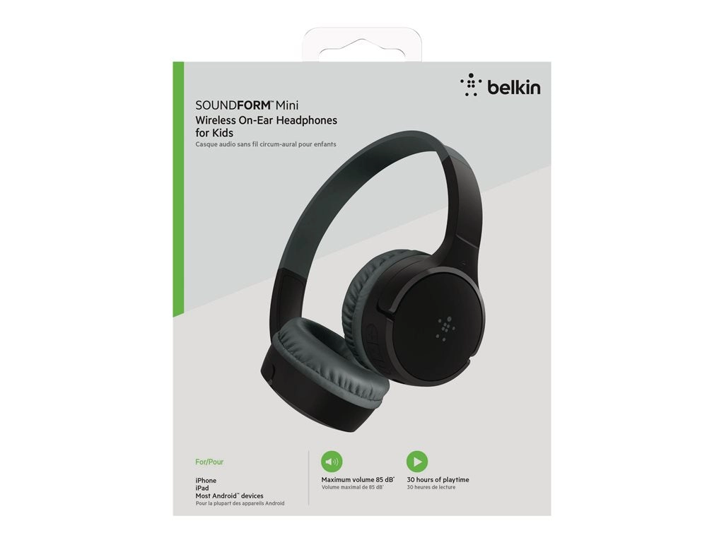 Belkin SoundForm Mini - Headphones with mic - on-ear - Bluetooth - wireless, wired - 3.5 mm jack - black AUD002BTBKV3