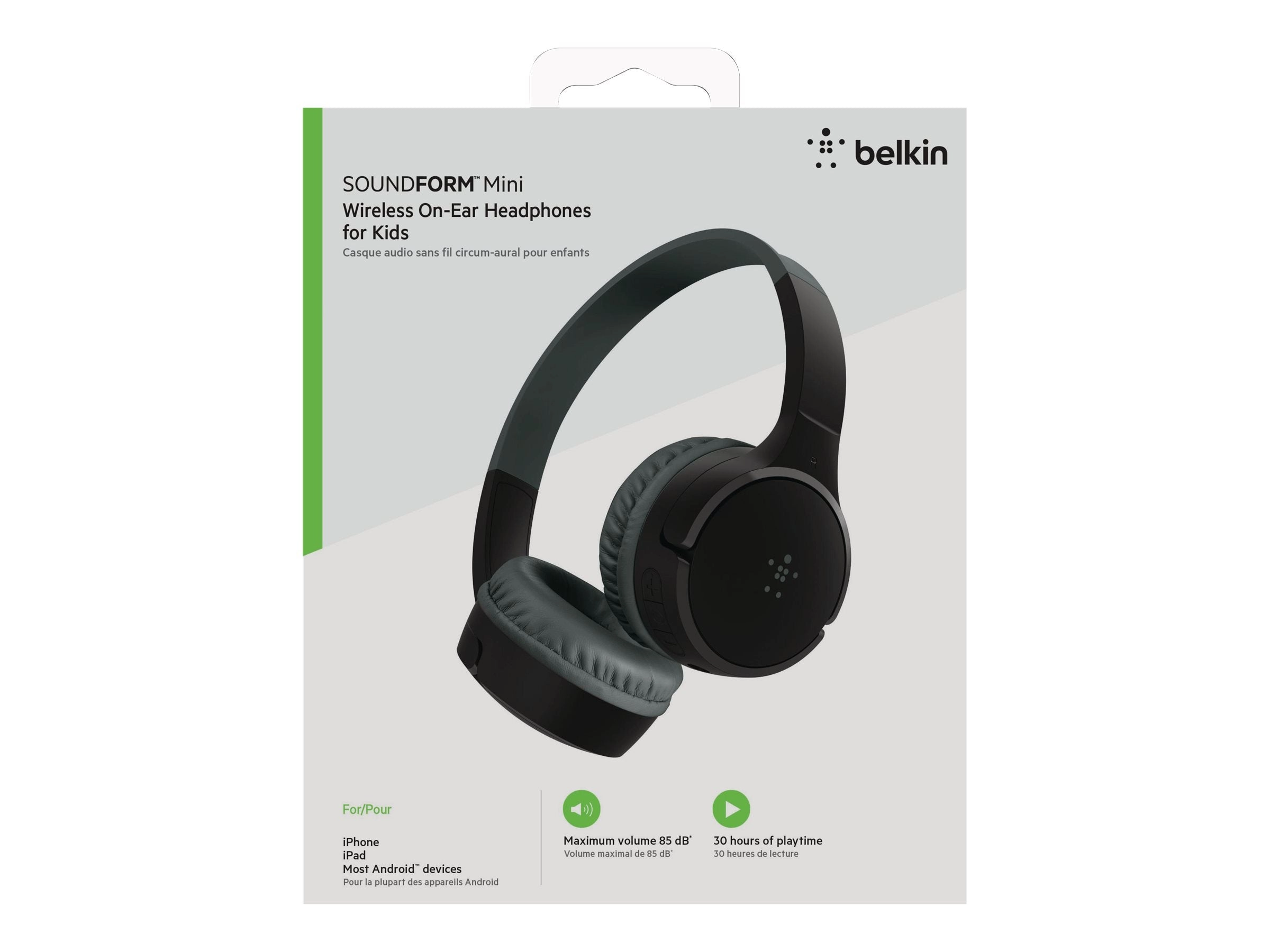 Belkin SoundForm Mini - Headphones with mic - on-ear - Bluetooth - wireless, wired - 3.5 mm jack - black AUD002BTBKV3