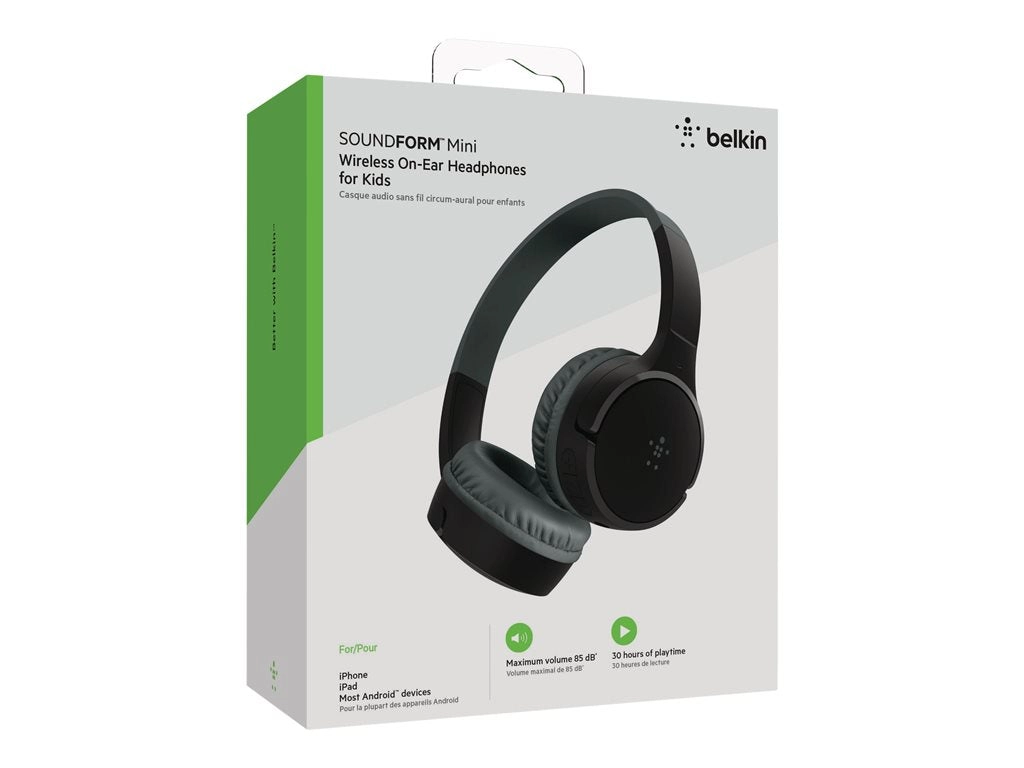 Belkin SoundForm Mini - Headphones with mic - on-ear - Bluetooth - wireless, wired - 3.5 mm jack - black AUD002BTBKV3