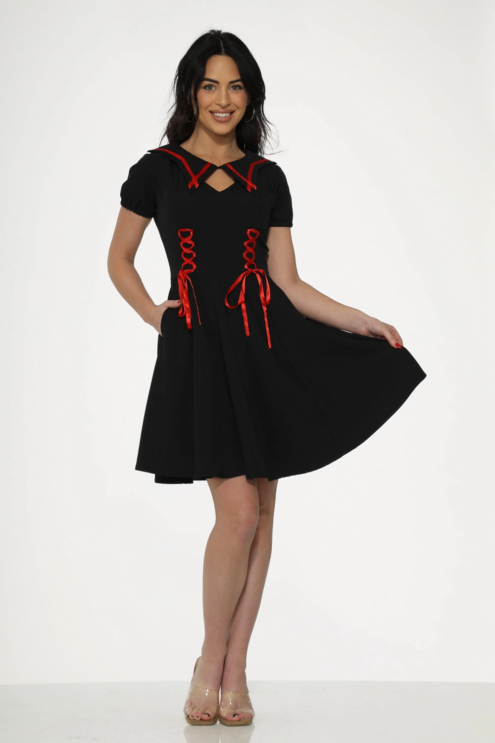 Black & Red Trim Gothic Swing Dress