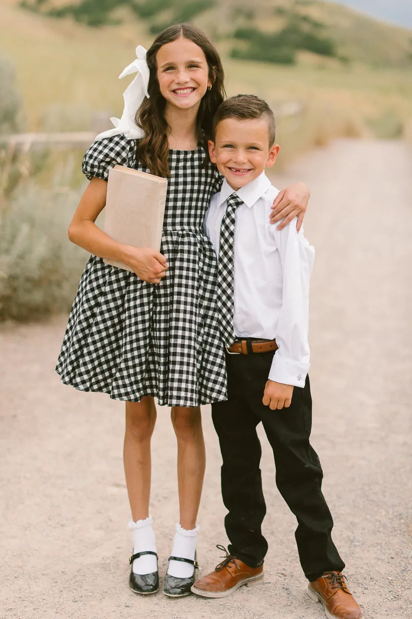 Boys Max Tie in Cupcake Black Gingham - FINAL SALE