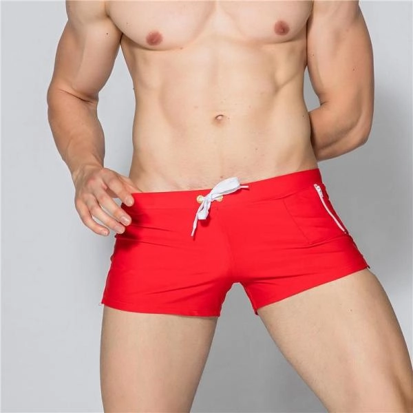 Brand Swimwear Men Front  Zipper Pocket Gay Mens Swimwear Swimming Trunks Mens Swimming Shorts Beach Men's Swimming Trunks Sunga