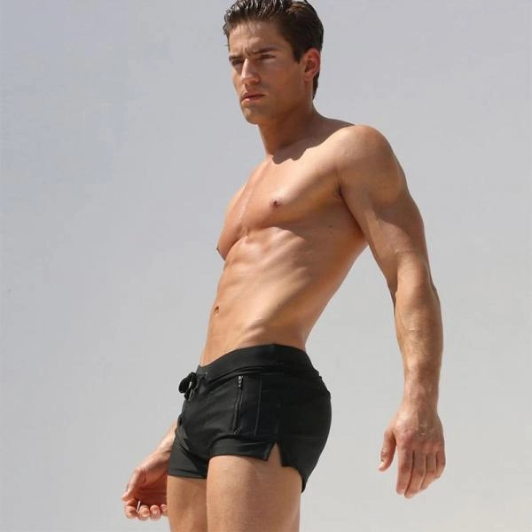 Brand Swimwear Men Front  Zipper Pocket Gay Mens Swimwear Swimming Trunks Mens Swimming Shorts Beach Men's Swimming Trunks Sunga