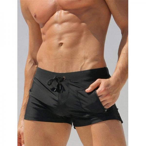 Brand Swimwear Men Front  Zipper Pocket Gay Mens Swimwear Swimming Trunks Mens Swimming Shorts Beach Men's Swimming Trunks Sunga