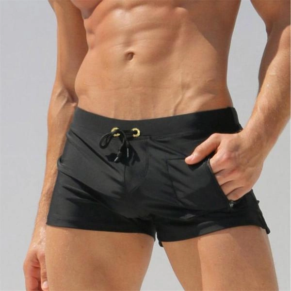 Brand Swimwear Men Front  Zipper Pocket Gay Mens Swimwear Swimming Trunks Mens Swimming Shorts Beach Men's Swimming Trunks Sunga