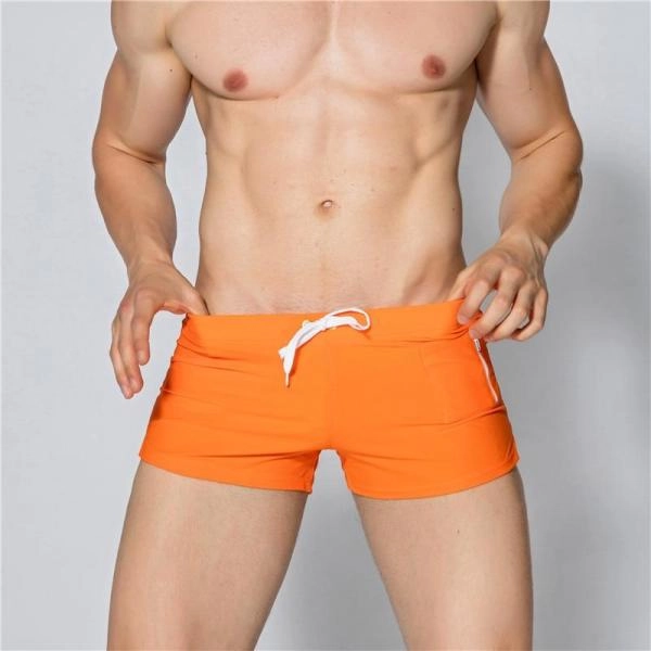Brand Swimwear Men Front  Zipper Pocket Gay Mens Swimwear Swimming Trunks Mens Swimming Shorts Beach Men's Swimming Trunks Sunga