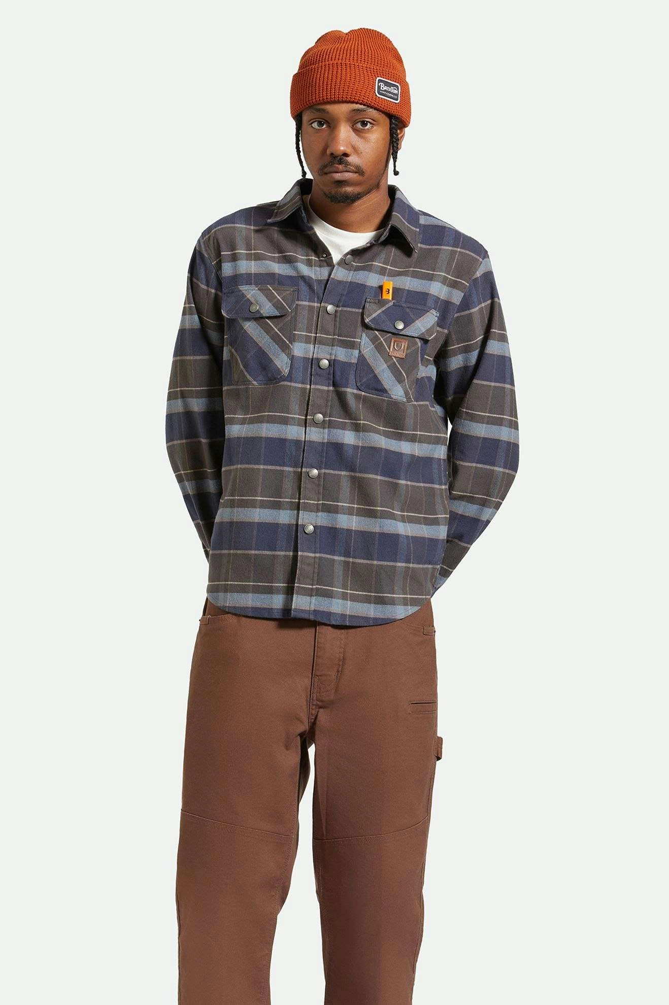 Builders Bowery Stretch Water Resistant L/S Flannel - Washed Navy/Black/Coronet Blue