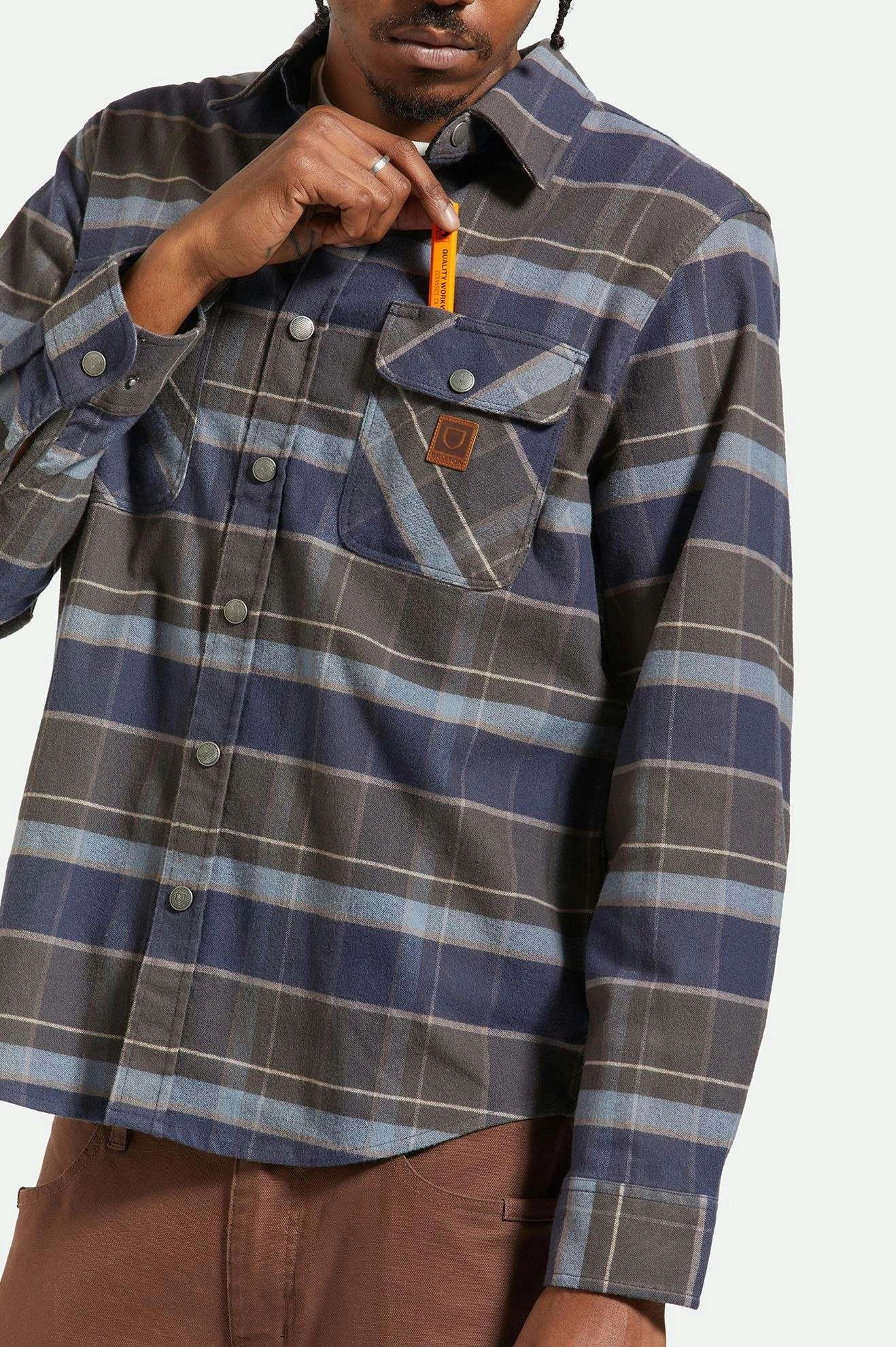 Builders Bowery Stretch Water Resistant L/S Flannel - Washed Navy/Black/Coronet Blue