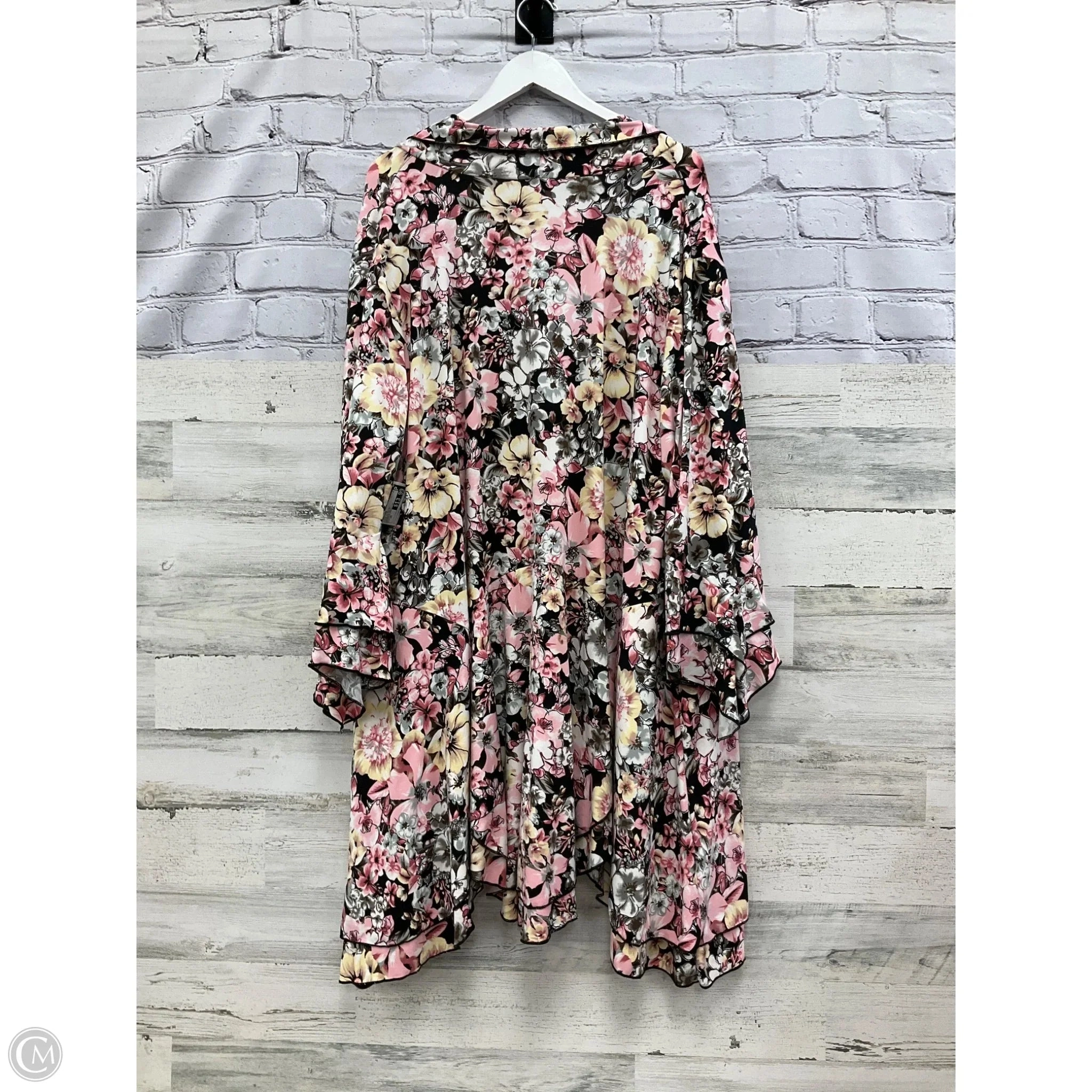 Cardigan By Clothes Mentor In Pink & Yellow, Size: 2x