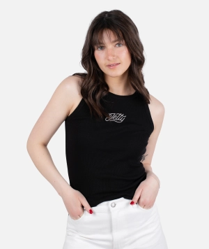 Chain Stitch Microrib Tank - Black
