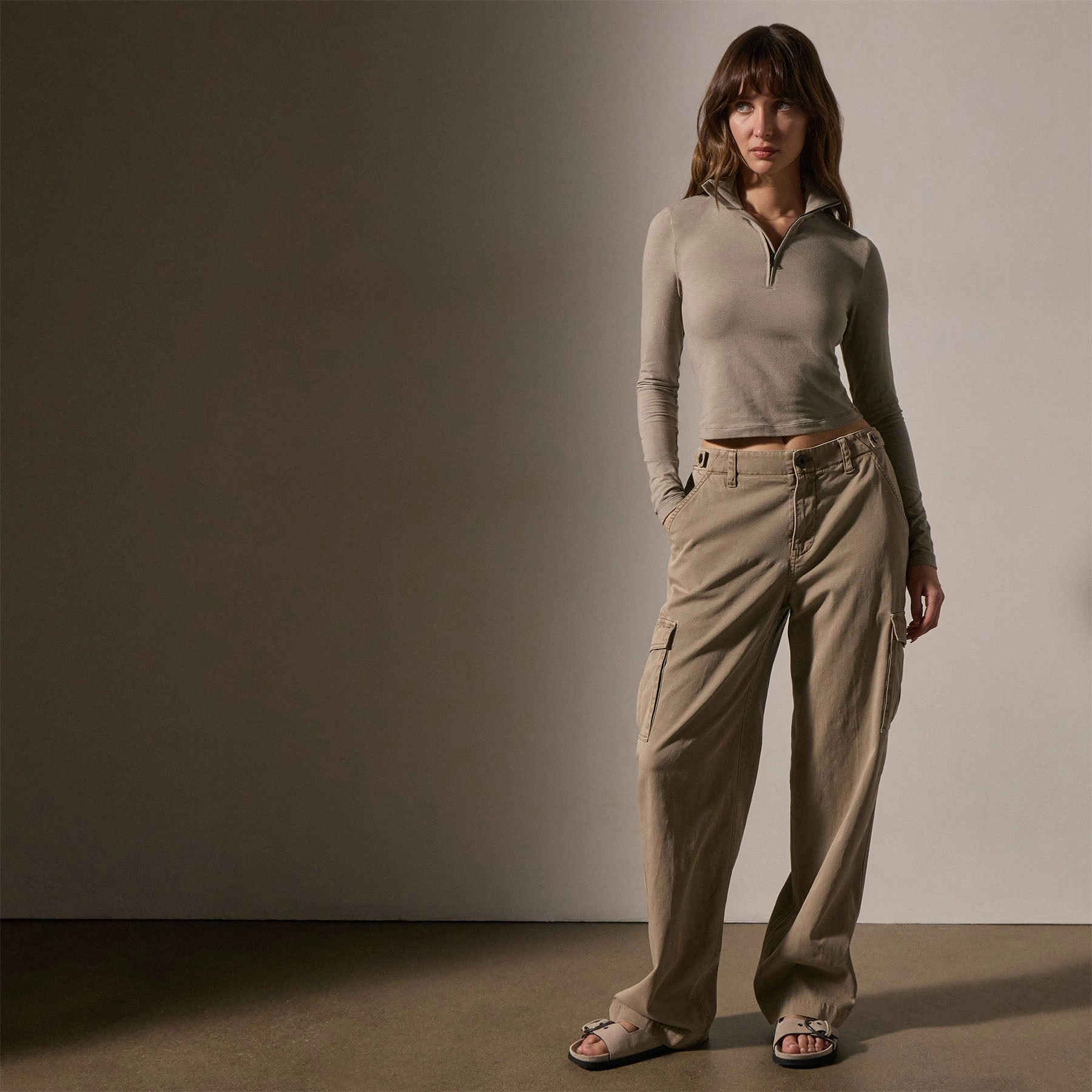 Cropped Long Sleeve Half Zip - Overcast