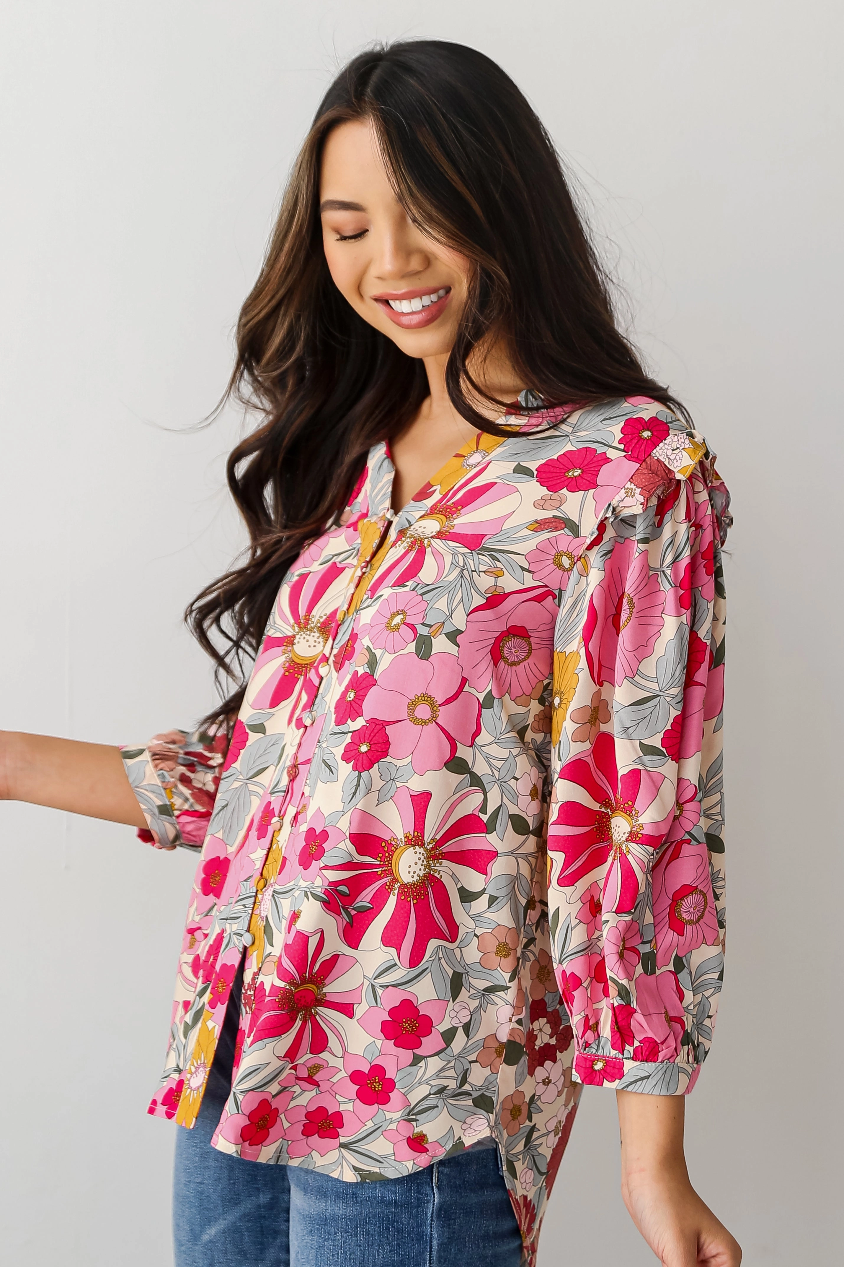 FINAL SALE - Darling Fantasy Pink Floral Blouse