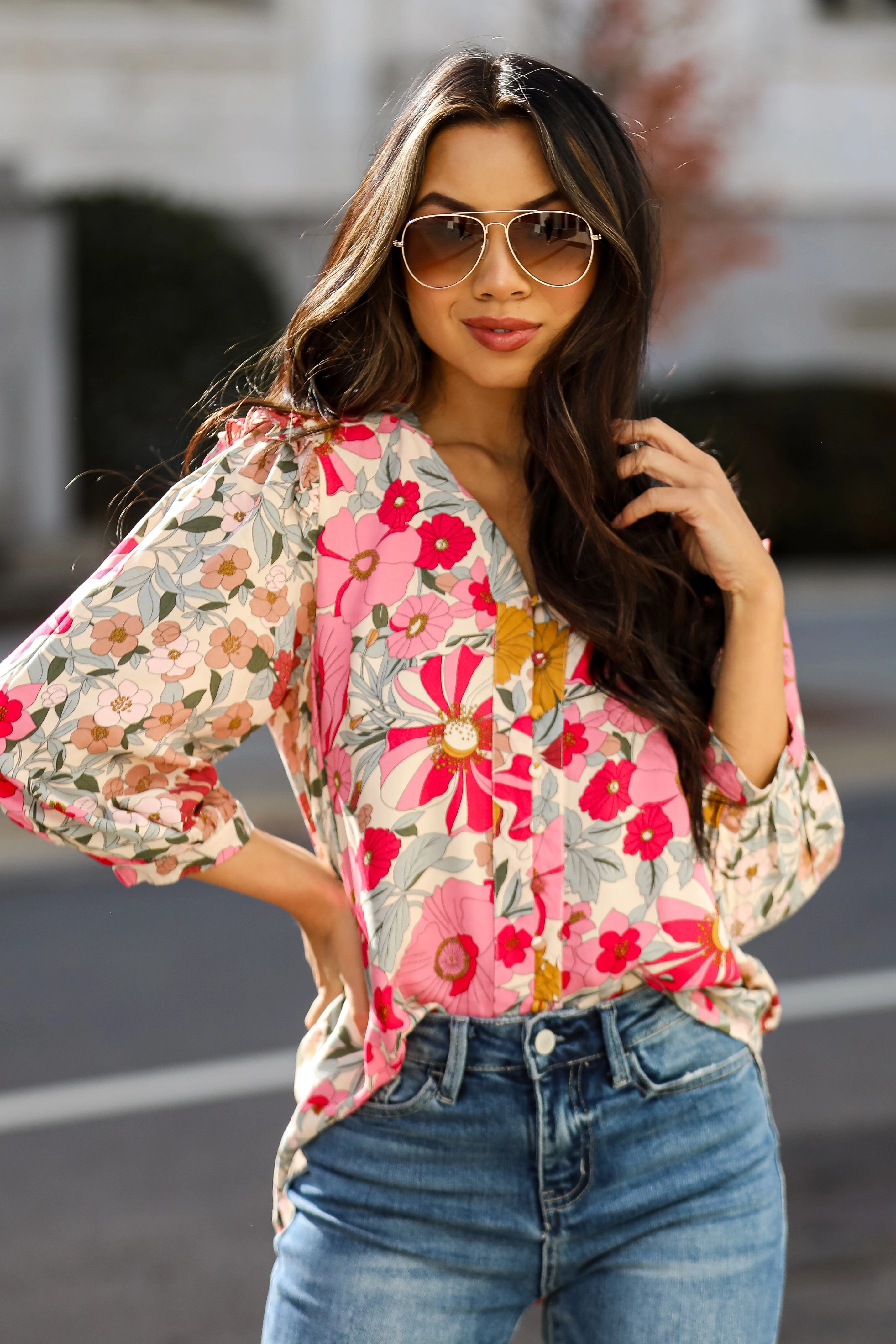 FINAL SALE - Darling Fantasy Pink Floral Blouse