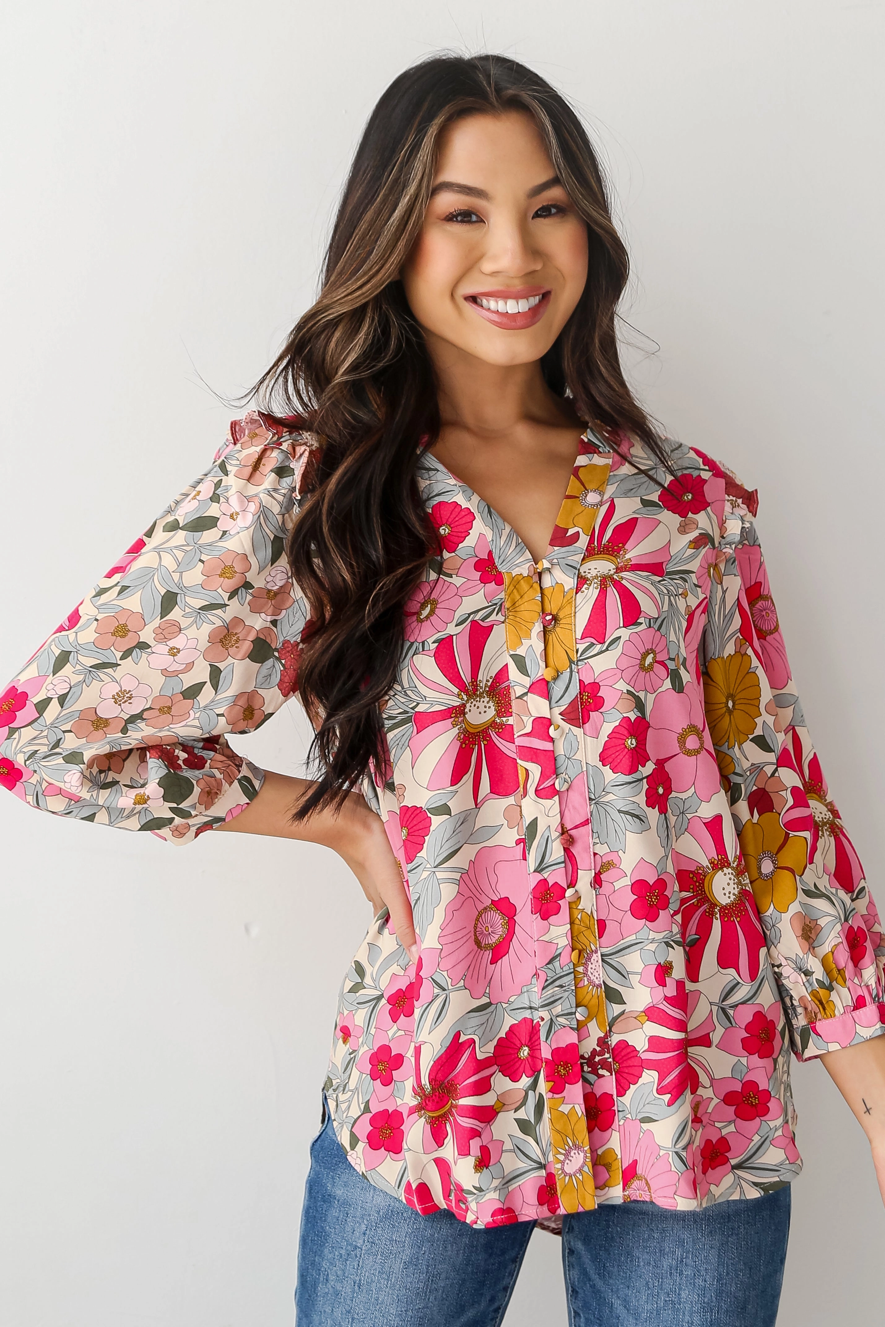 FINAL SALE - Darling Fantasy Pink Floral Blouse