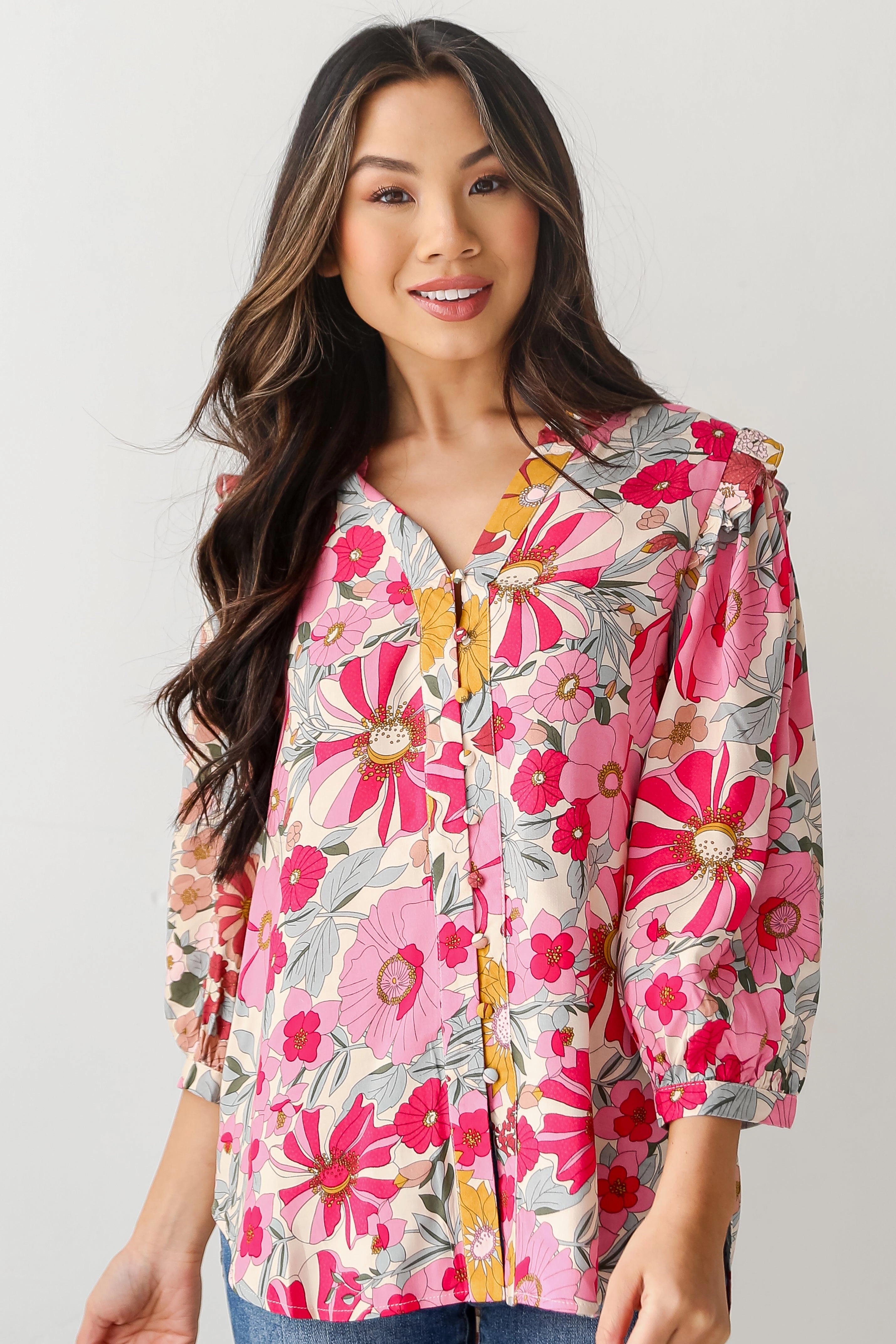 FINAL SALE - Darling Fantasy Pink Floral Blouse