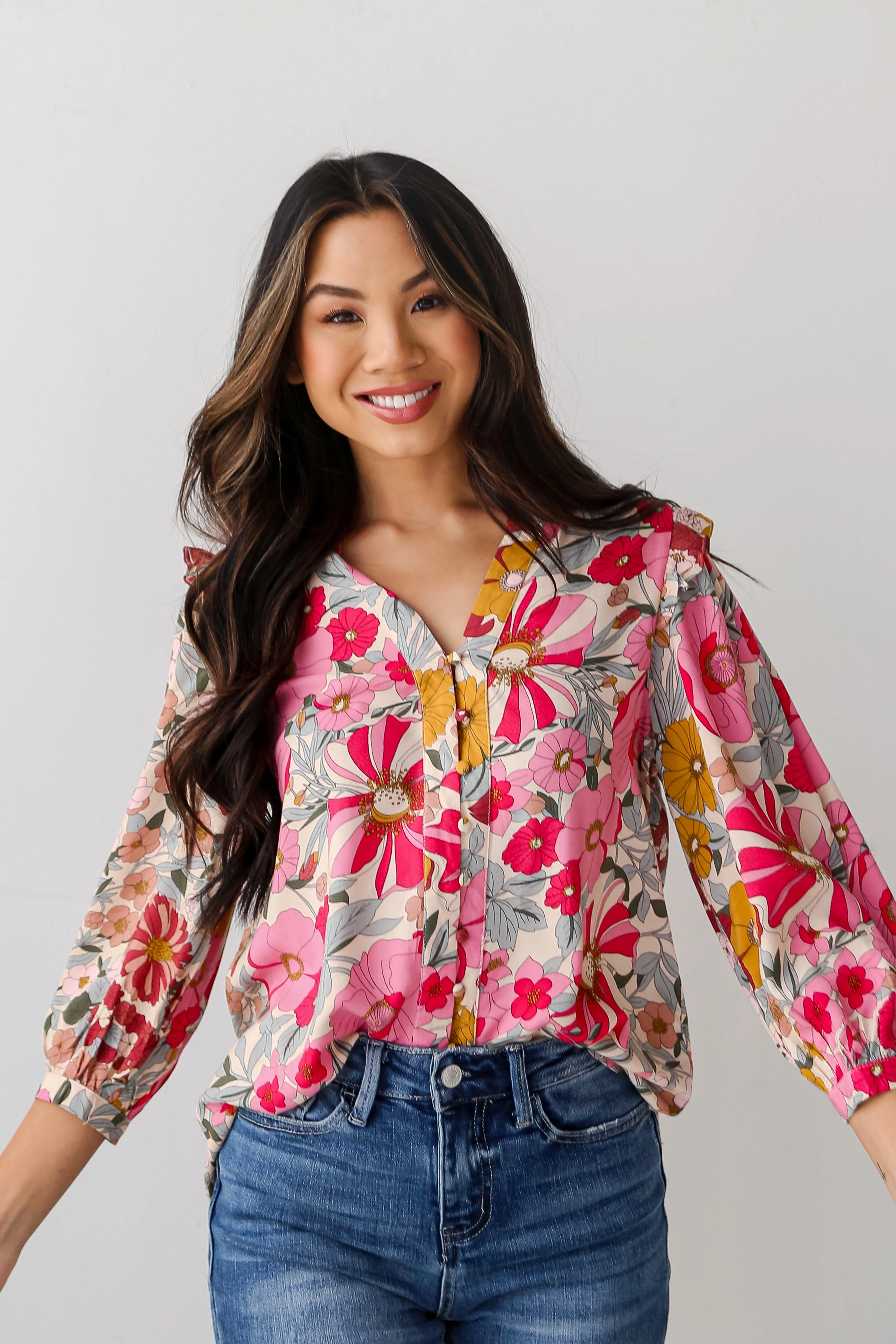 FINAL SALE - Darling Fantasy Pink Floral Blouse