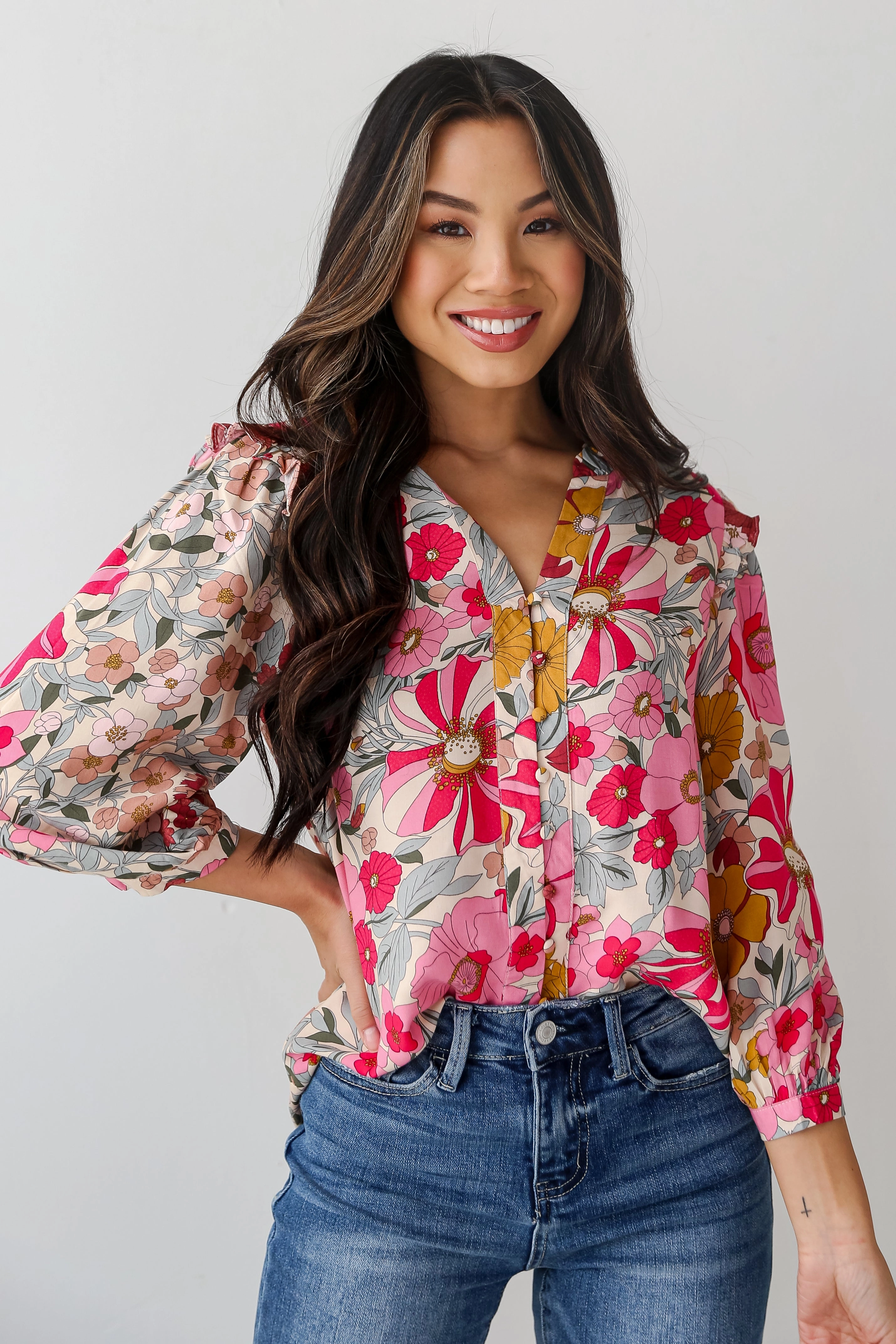 FINAL SALE - Darling Fantasy Pink Floral Blouse