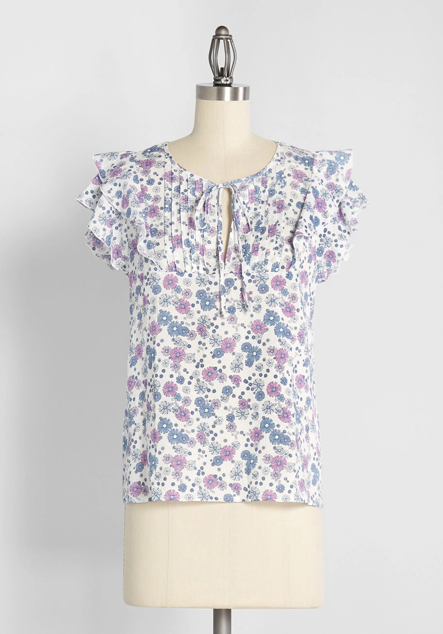 Fluttering Daisies Tie-Neck Blouse