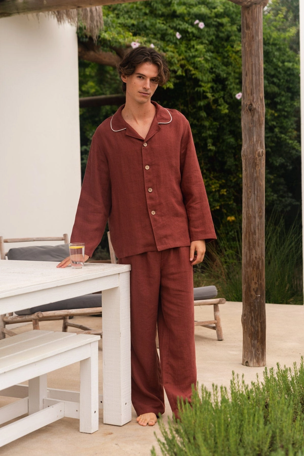 Harry Men's Linen Pyjama Set | Terracota