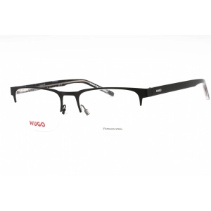 Hugo Men's Eyeglasses - Matte Black Metal Rectangular Half Rim Frame | HG 1076 0003 00